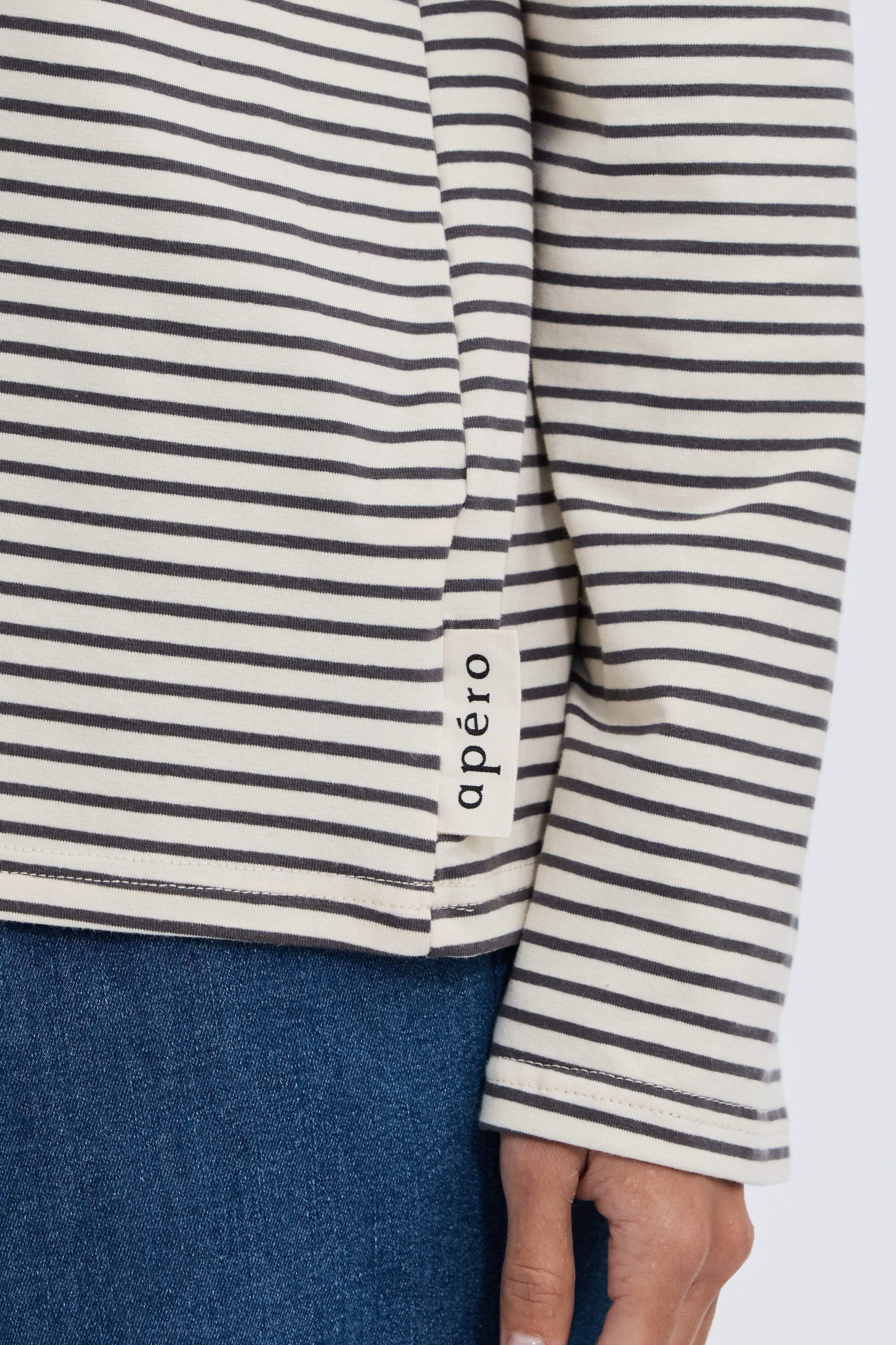 Sita Stripe Long Sleeve Top - Cream / Chocolate - Image 4
