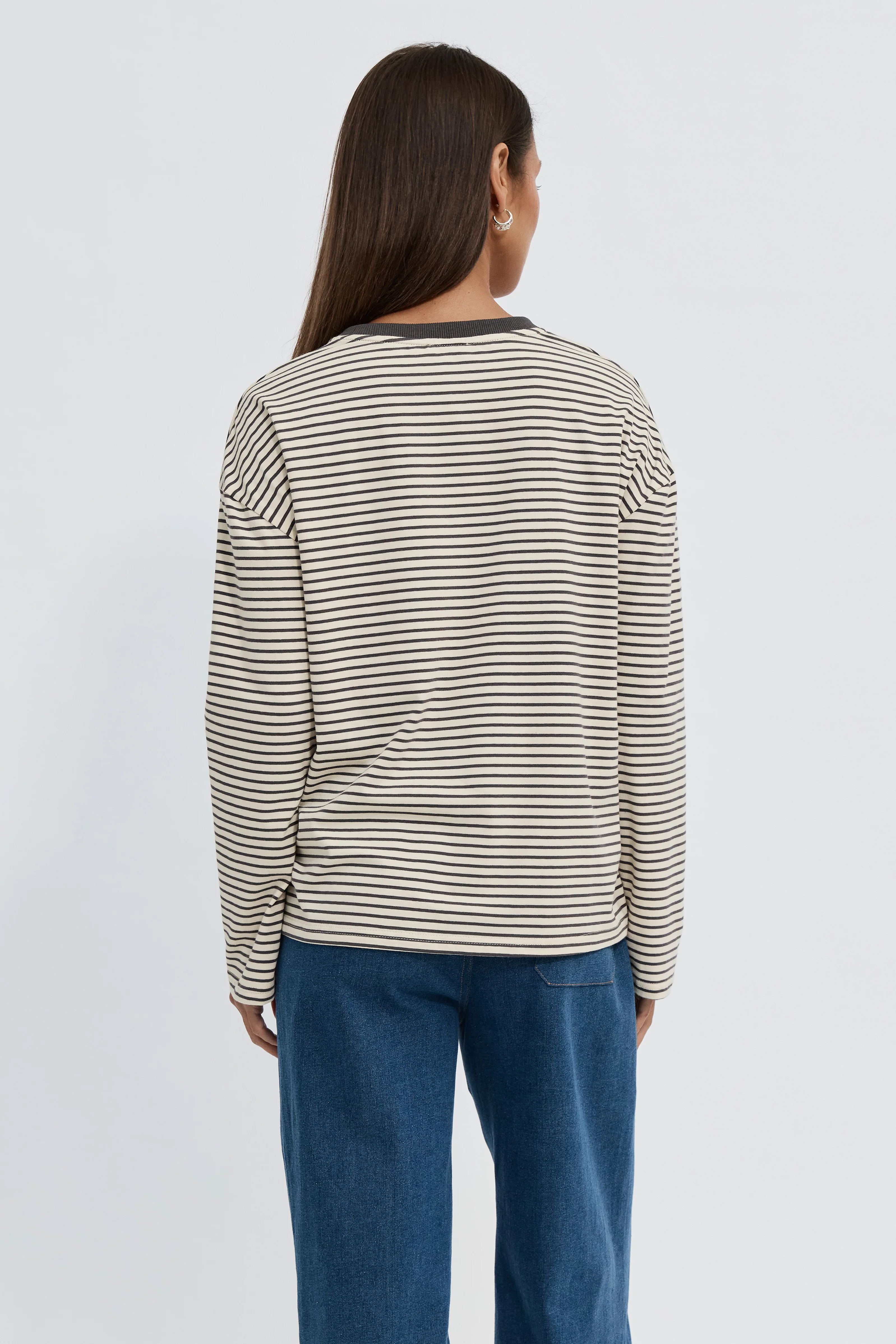 Sita Stripe Long Sleeve Top - Cream / Chocolate - Image 7