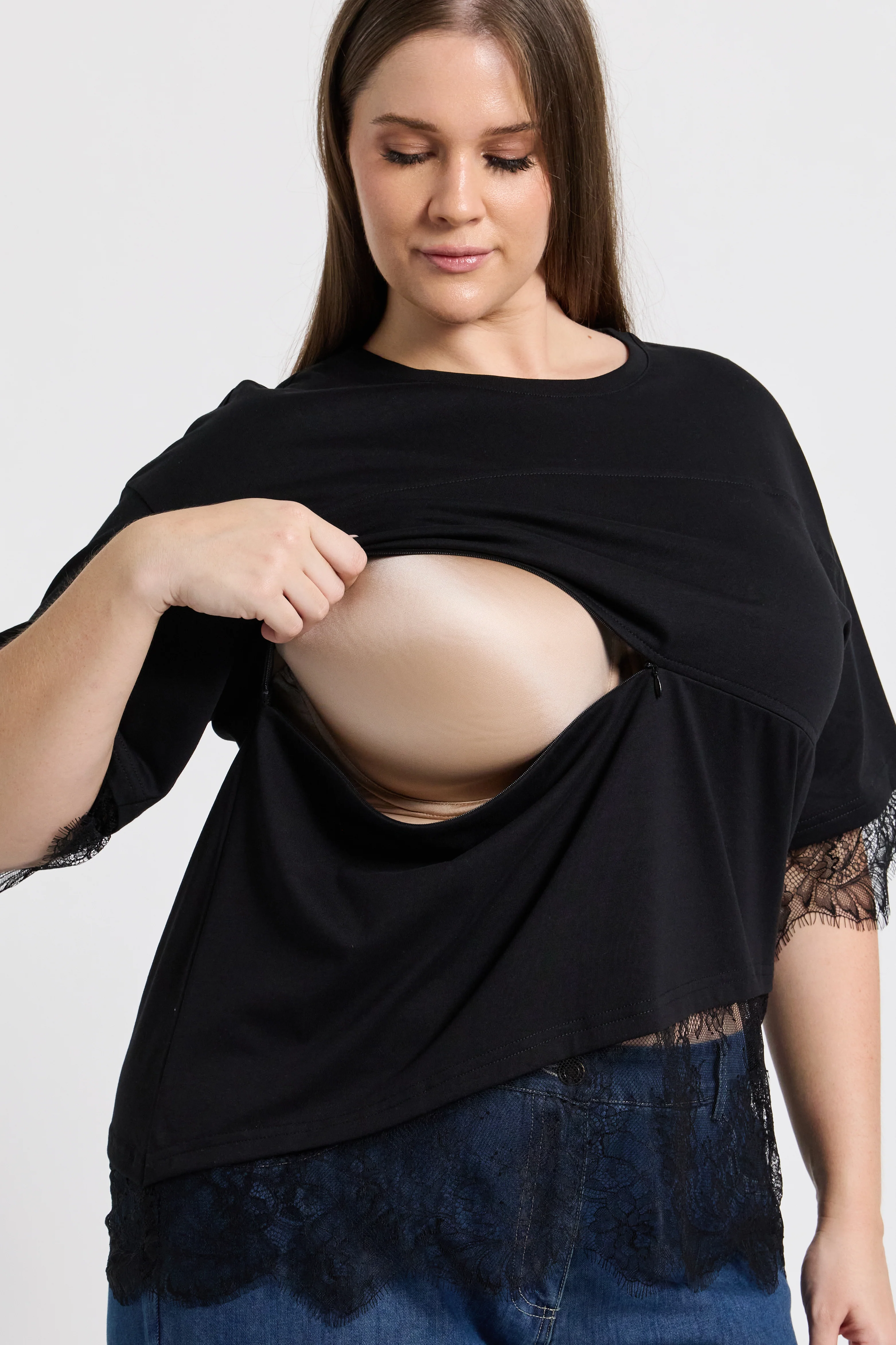 Sutton Lace-Trim Asymmetrical Panel Tee - Black - Image 4