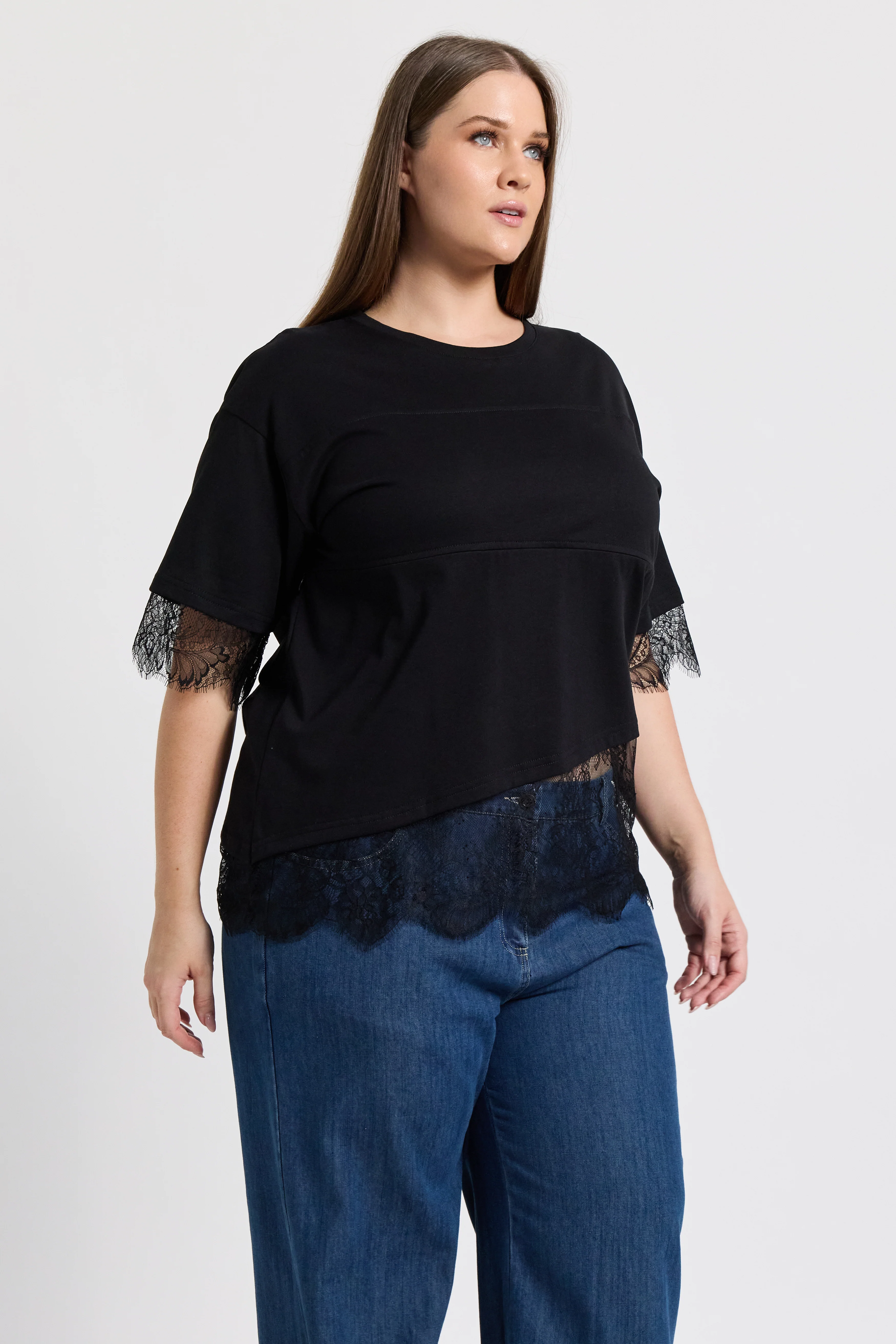 Sutton Lace-Trim Asymmetrical Panel Tee - Black - Image 7