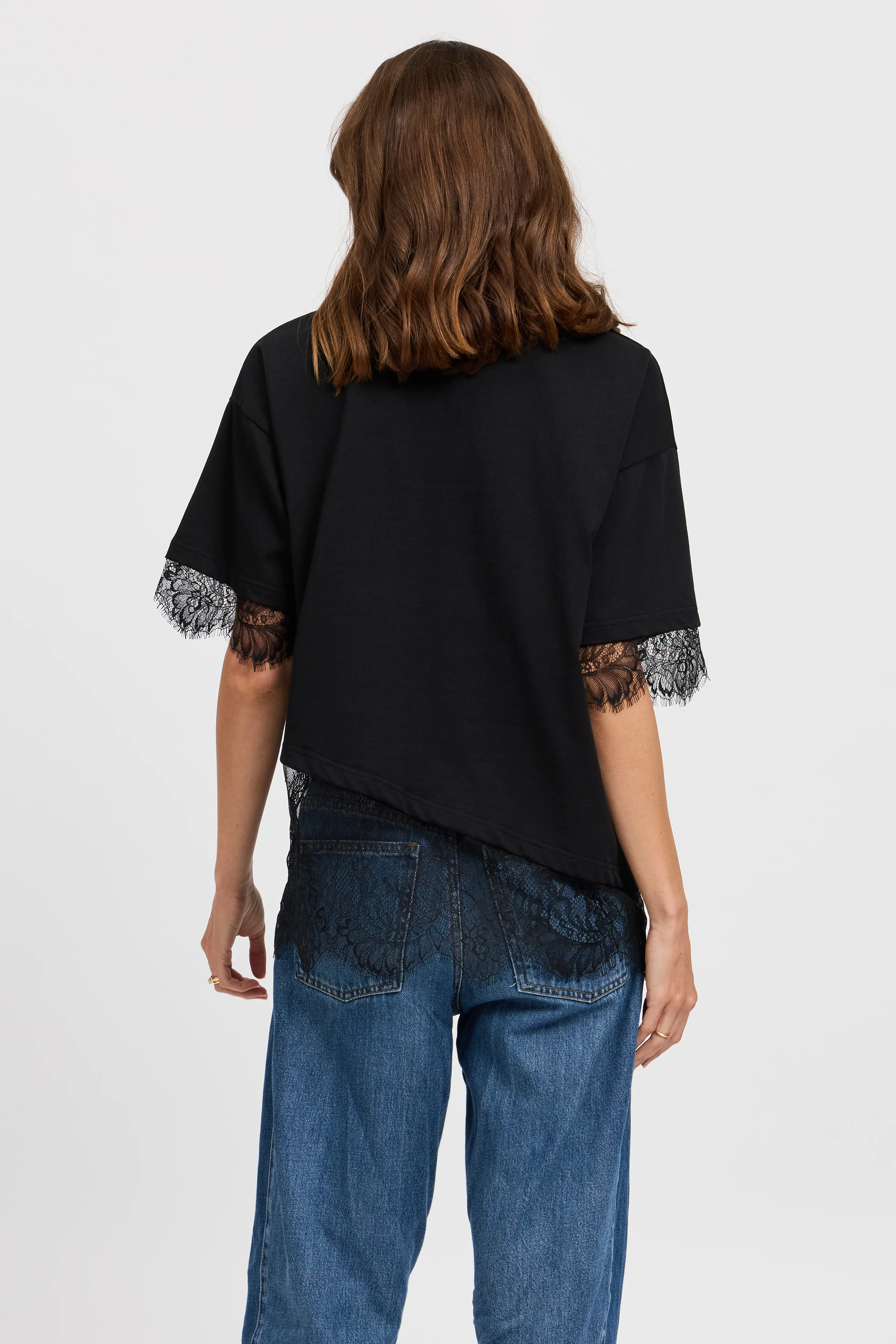 Sutton Lace-Trim Asymmetrical Panel Tee - Black - Image 8