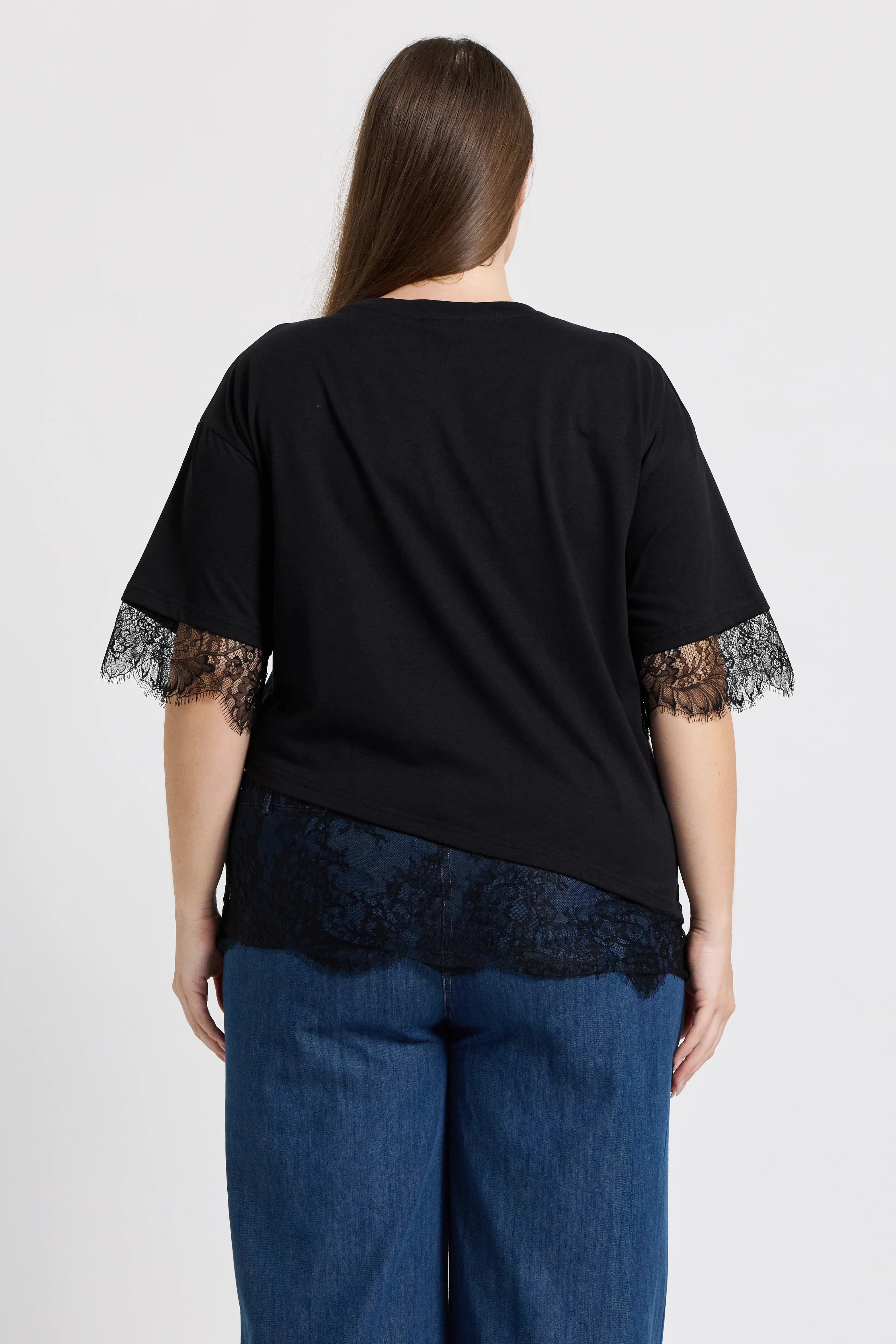 Sutton Lace-Trim Asymmetrical Panel Tee - Black - Image 9