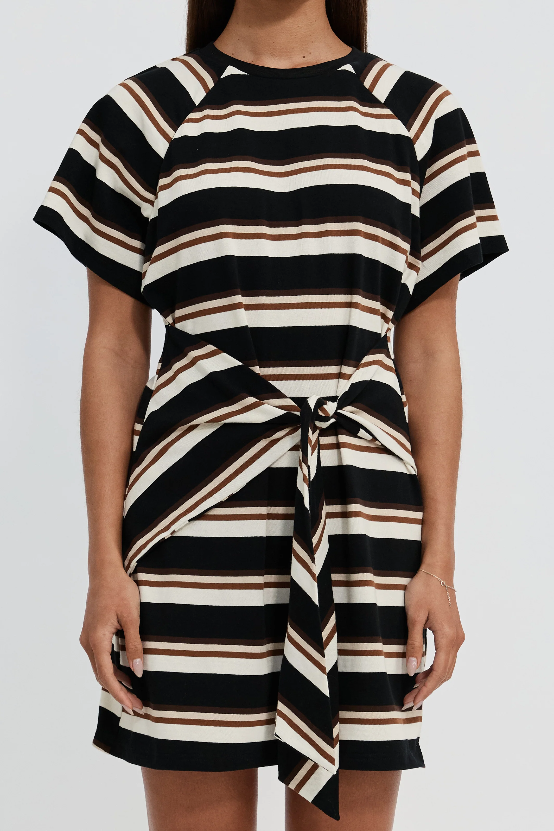 Sydney Stripe Tie-Front Mini Dress - Black Multi - Image 3