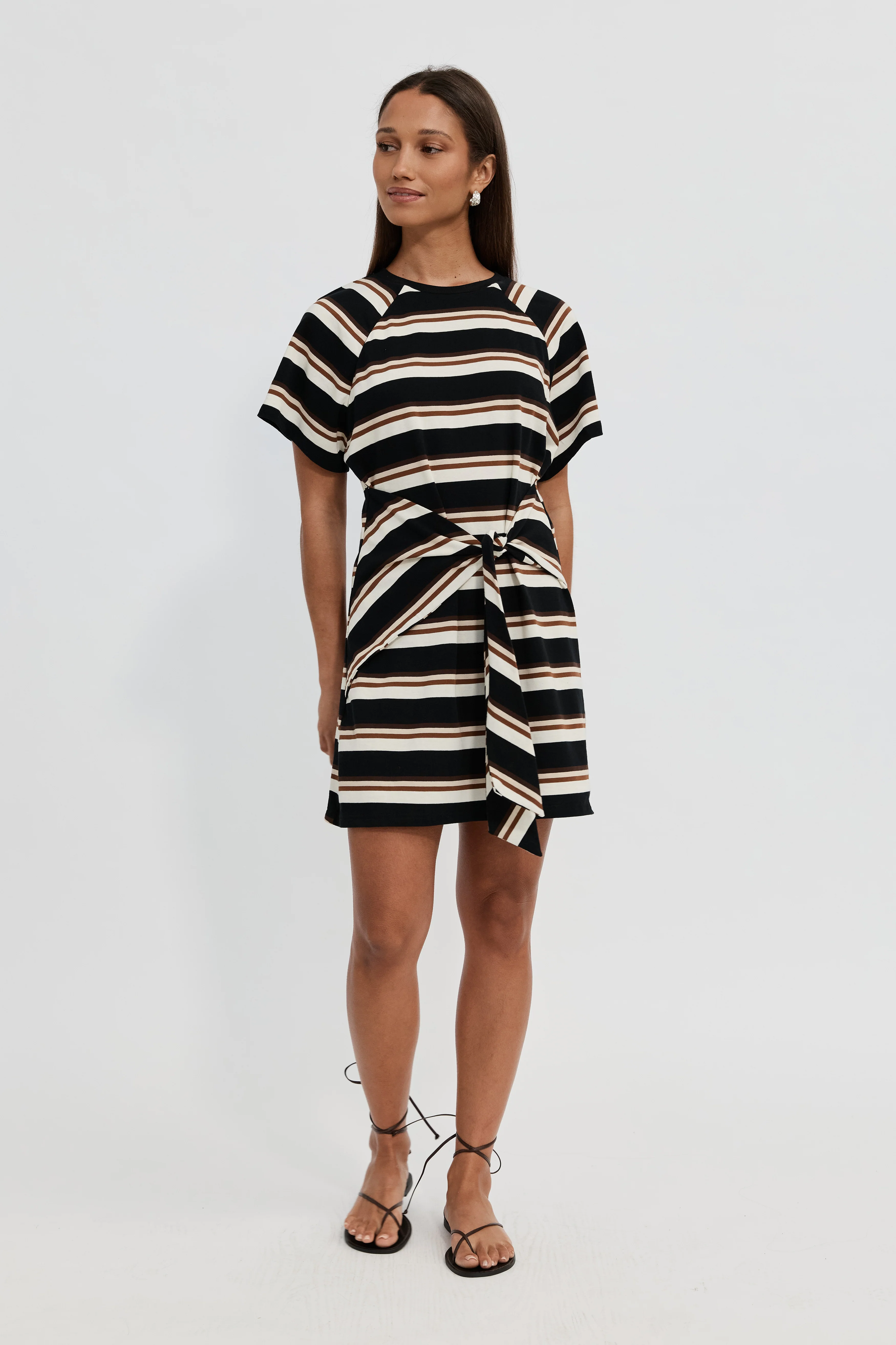 Sydney Stripe Tie-Front Mini Dress - Black Multi - Image 4