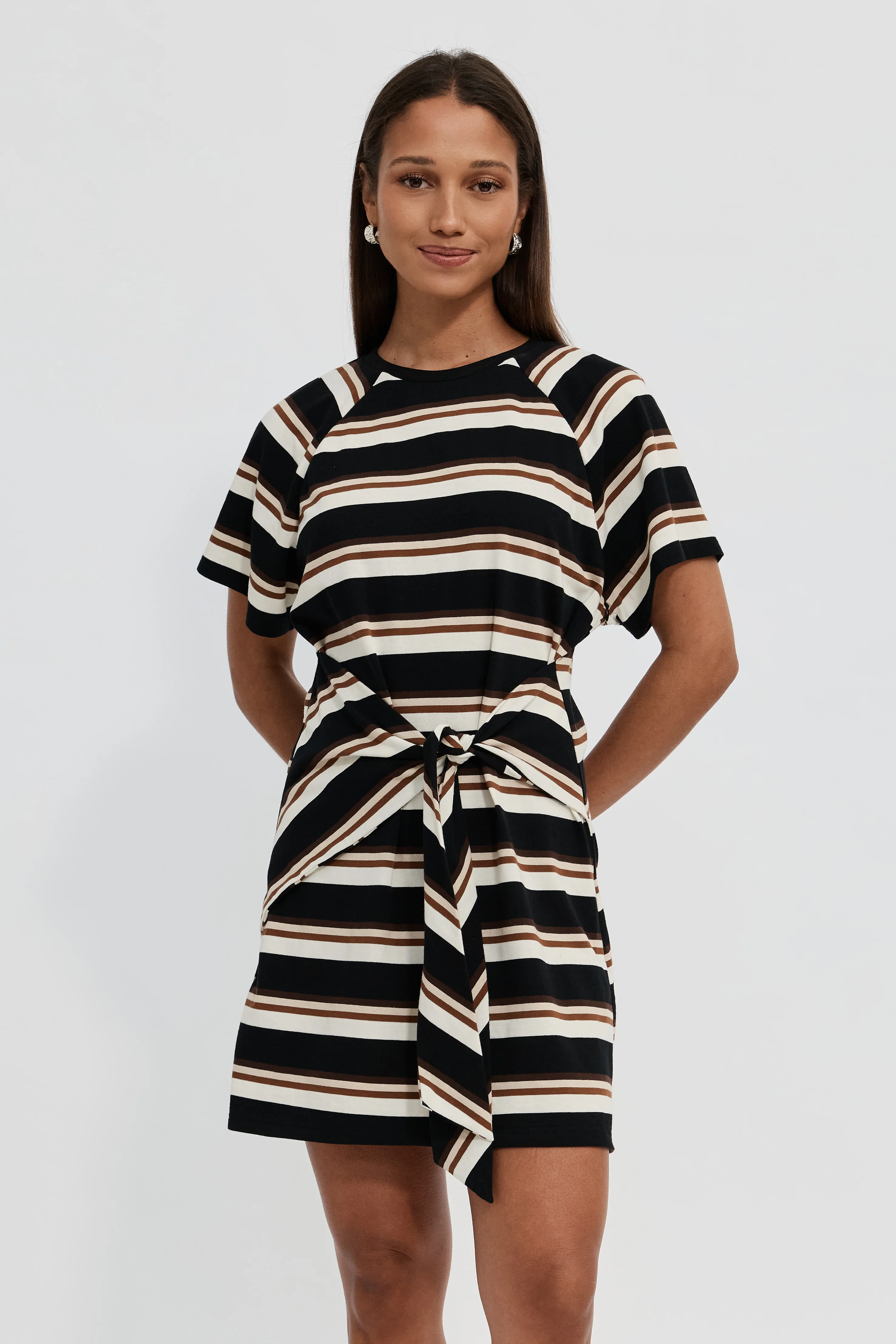 Sydney Stripe Tie-Front Mini Dress - Black Multi - Image 7