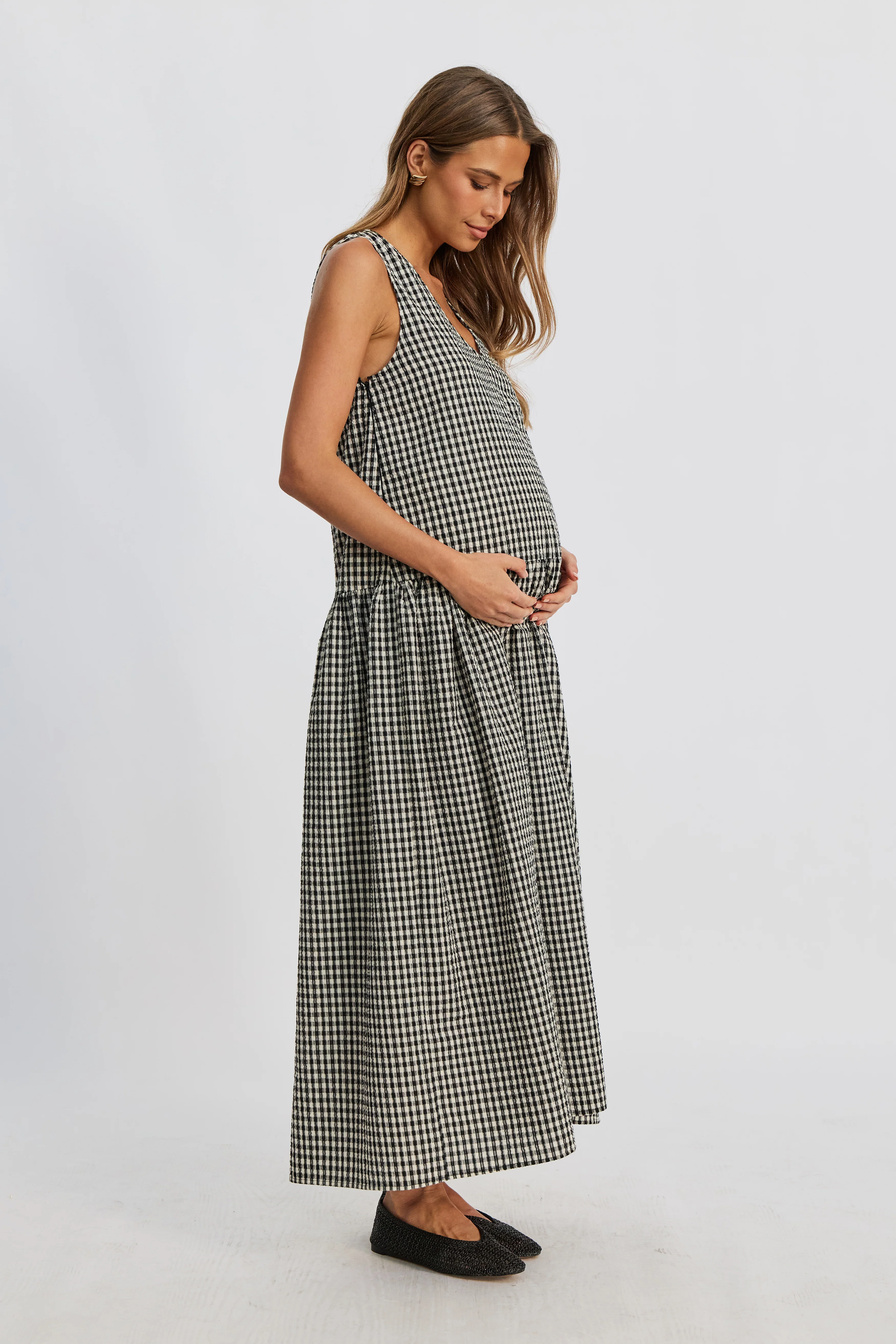Tallulah Gingham Maxi Dress - Black / White - Image 3