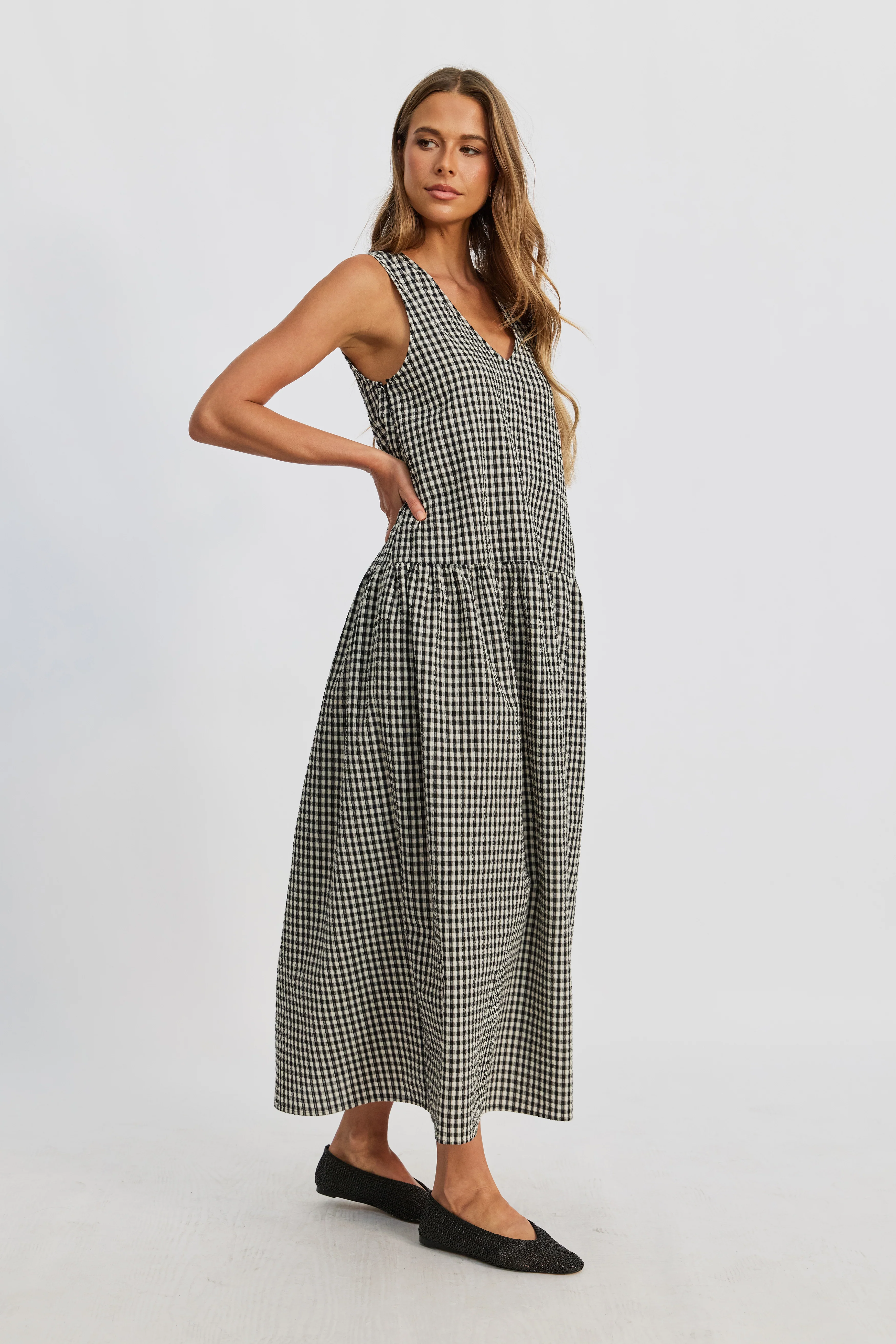 Tallulah Gingham Maxi Dress - Black / White - Image 5