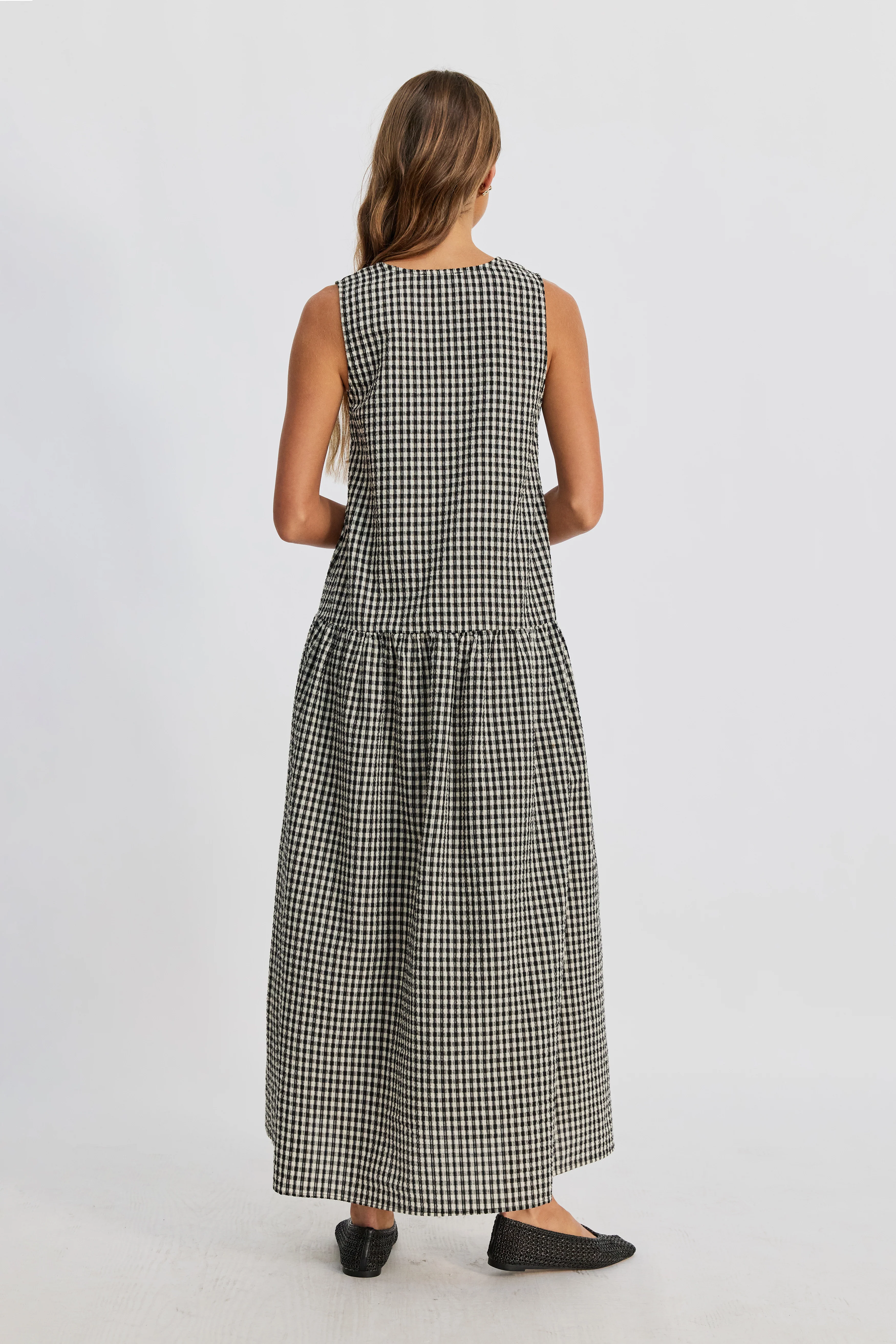 Tallulah Gingham Maxi Dress - Black / White - Image 6