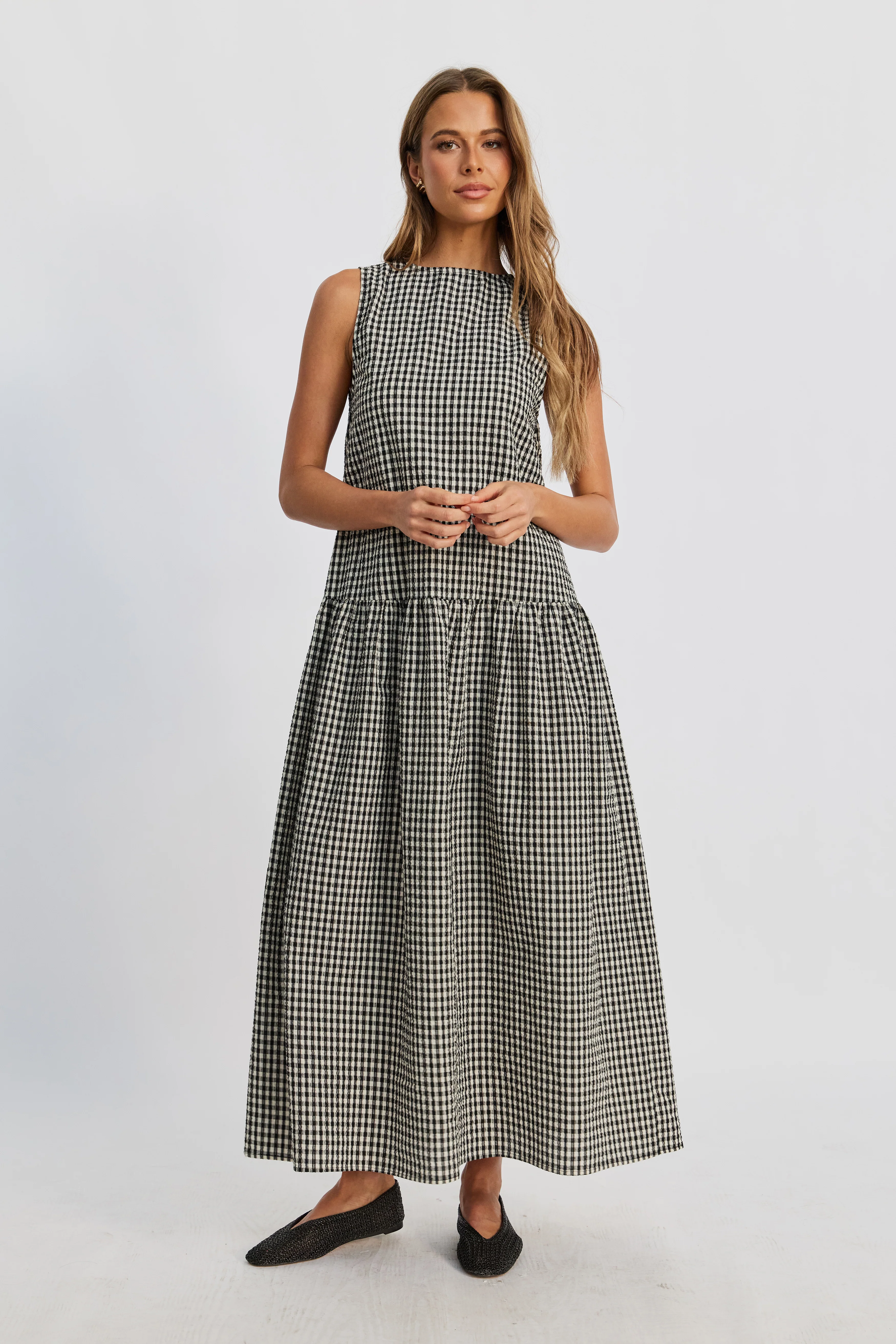 Tallulah Gingham Maxi Dress - Black / White - Image 7