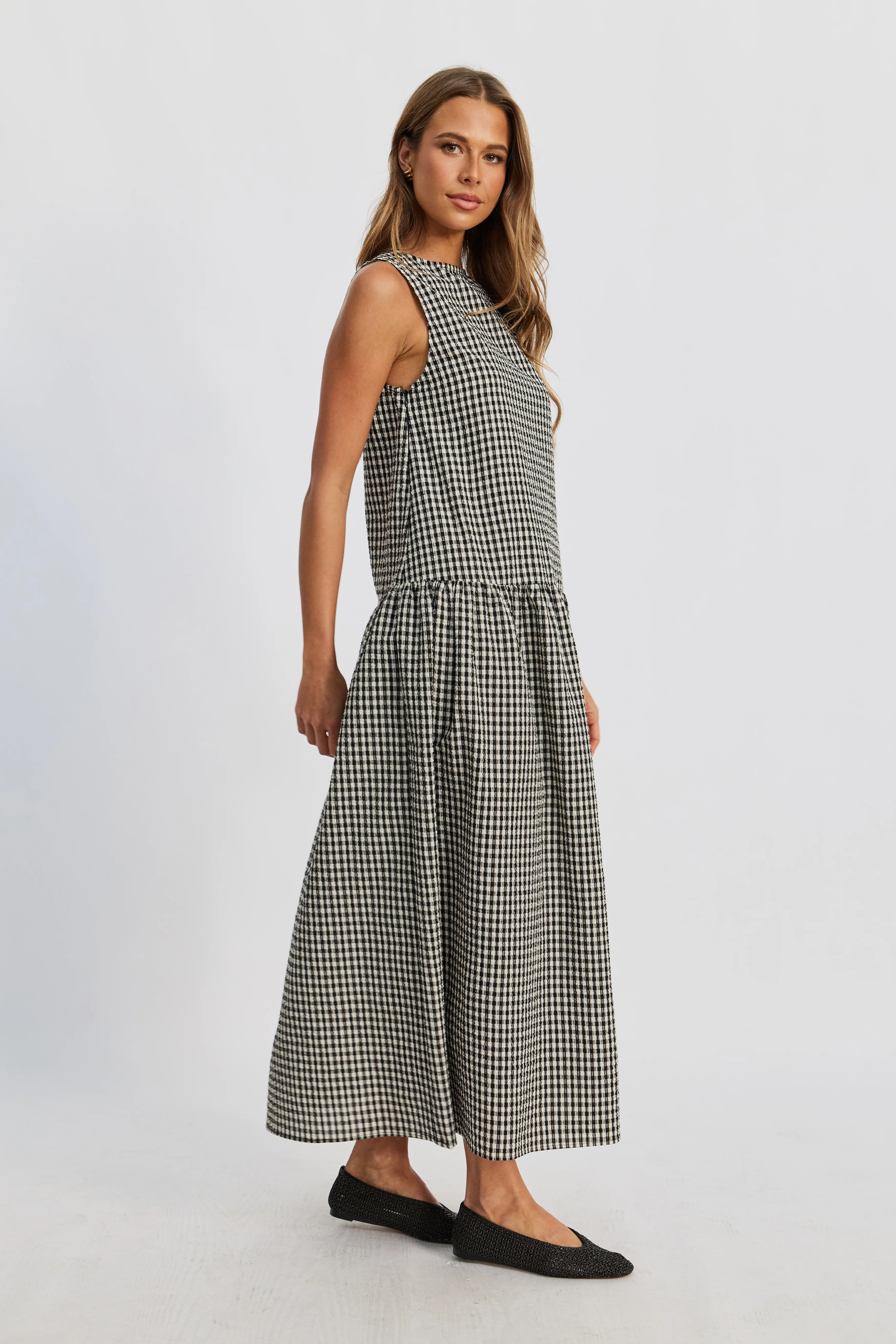Tallulah Gingham Maxi Dress - Black / White - Image 8