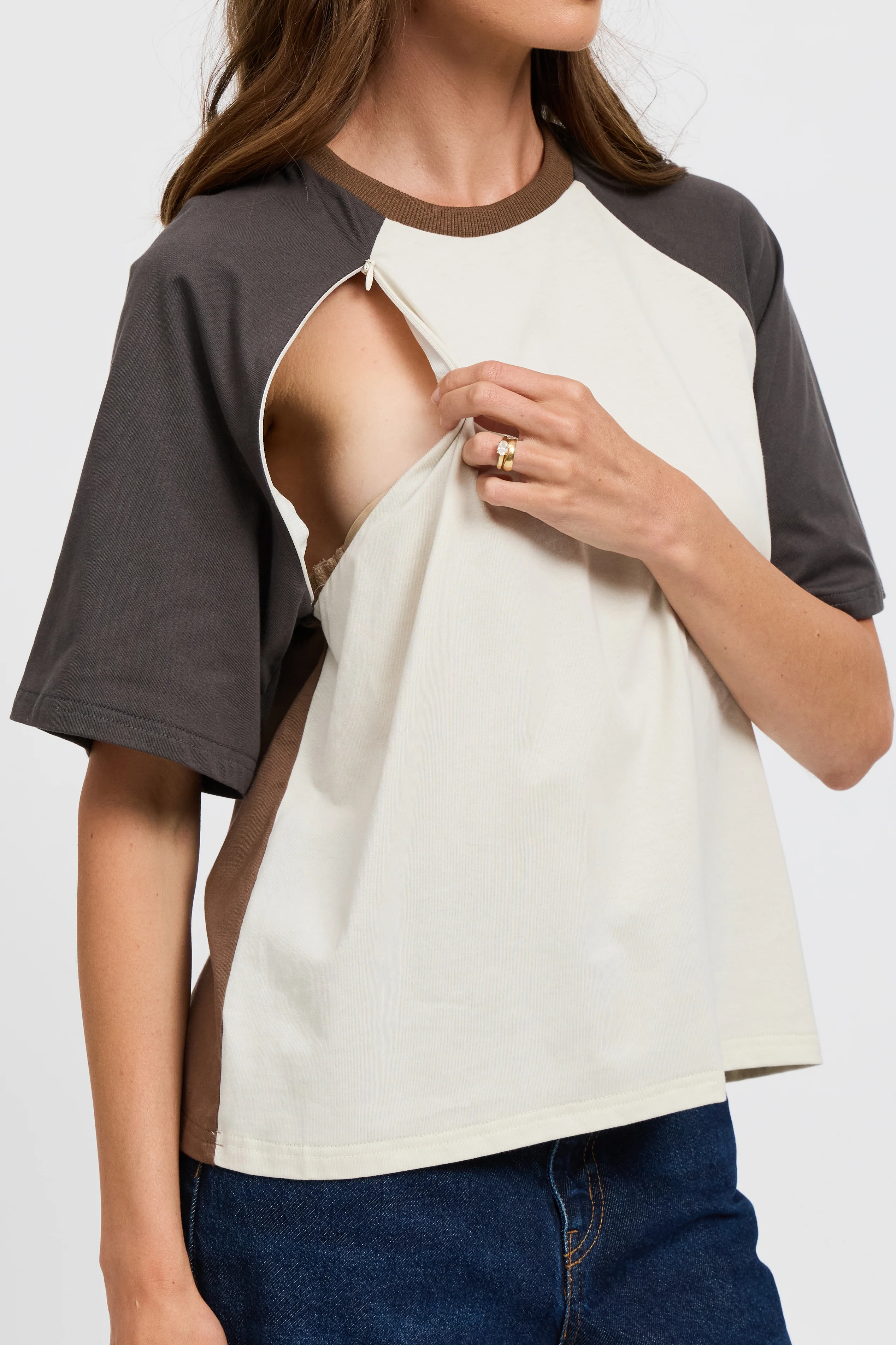Tasmin Box-Cut Tee - Chocolate / Charcoal / Cream - Image 2