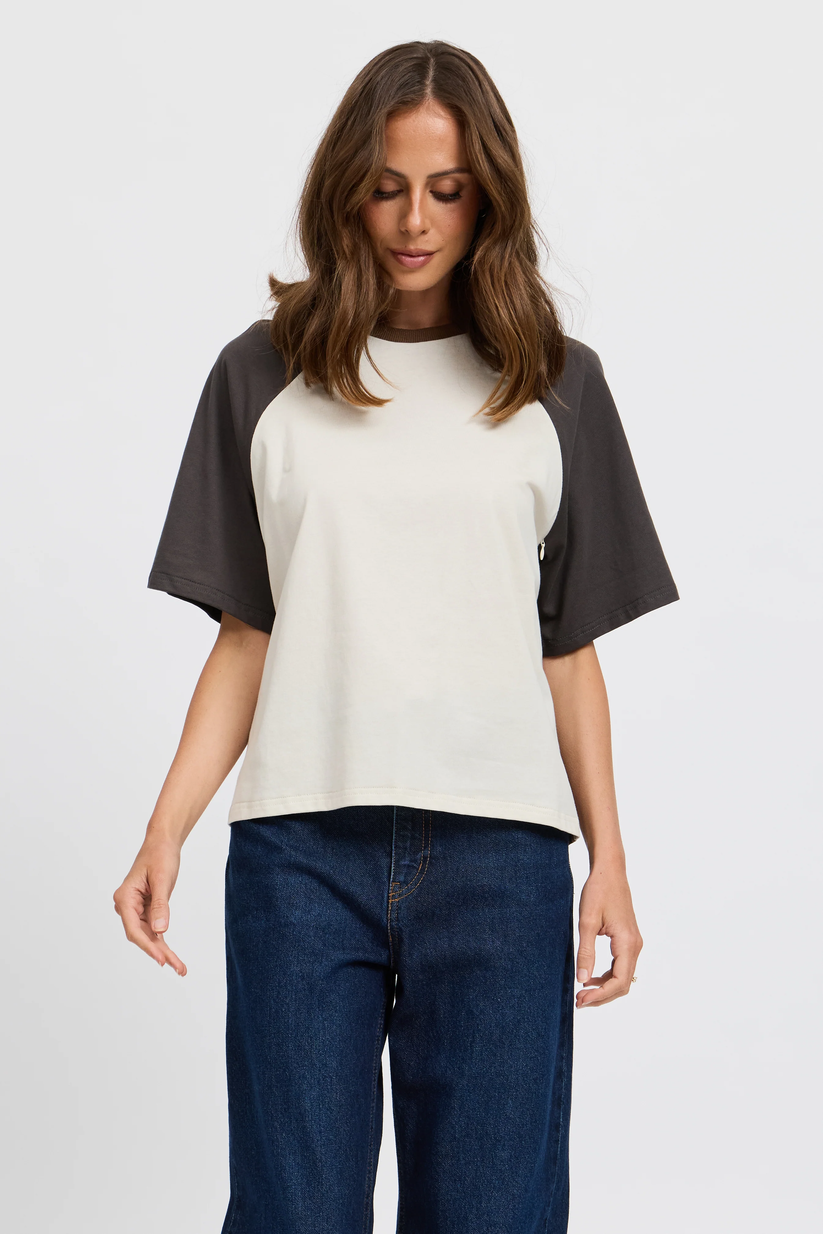 Tasmin Box-Cut Tee - Chocolate / Charcoal / Cream - Image 3