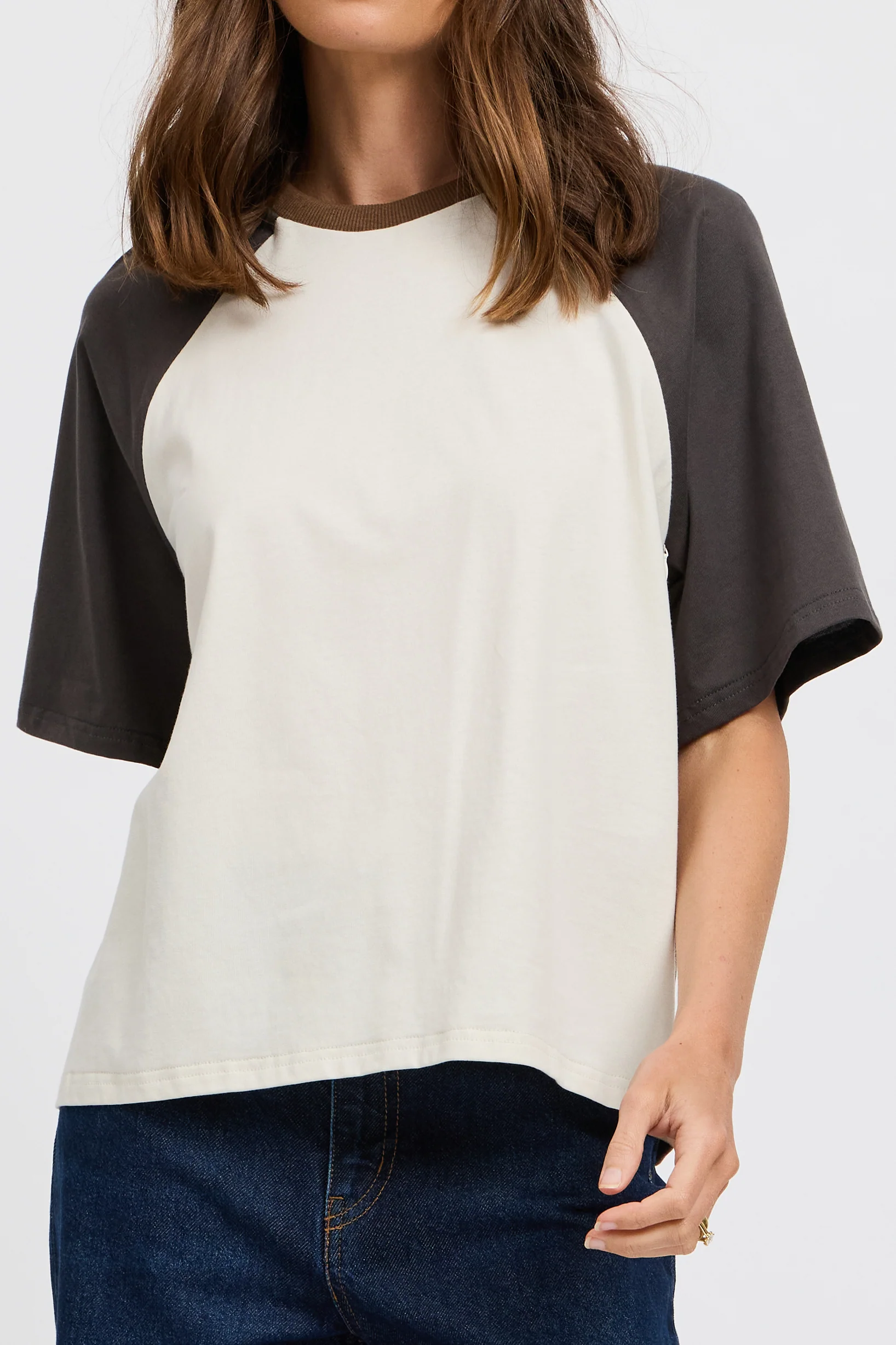 Tasmin Box-Cut Tee - Chocolate / Charcoal / Cream - Image 4