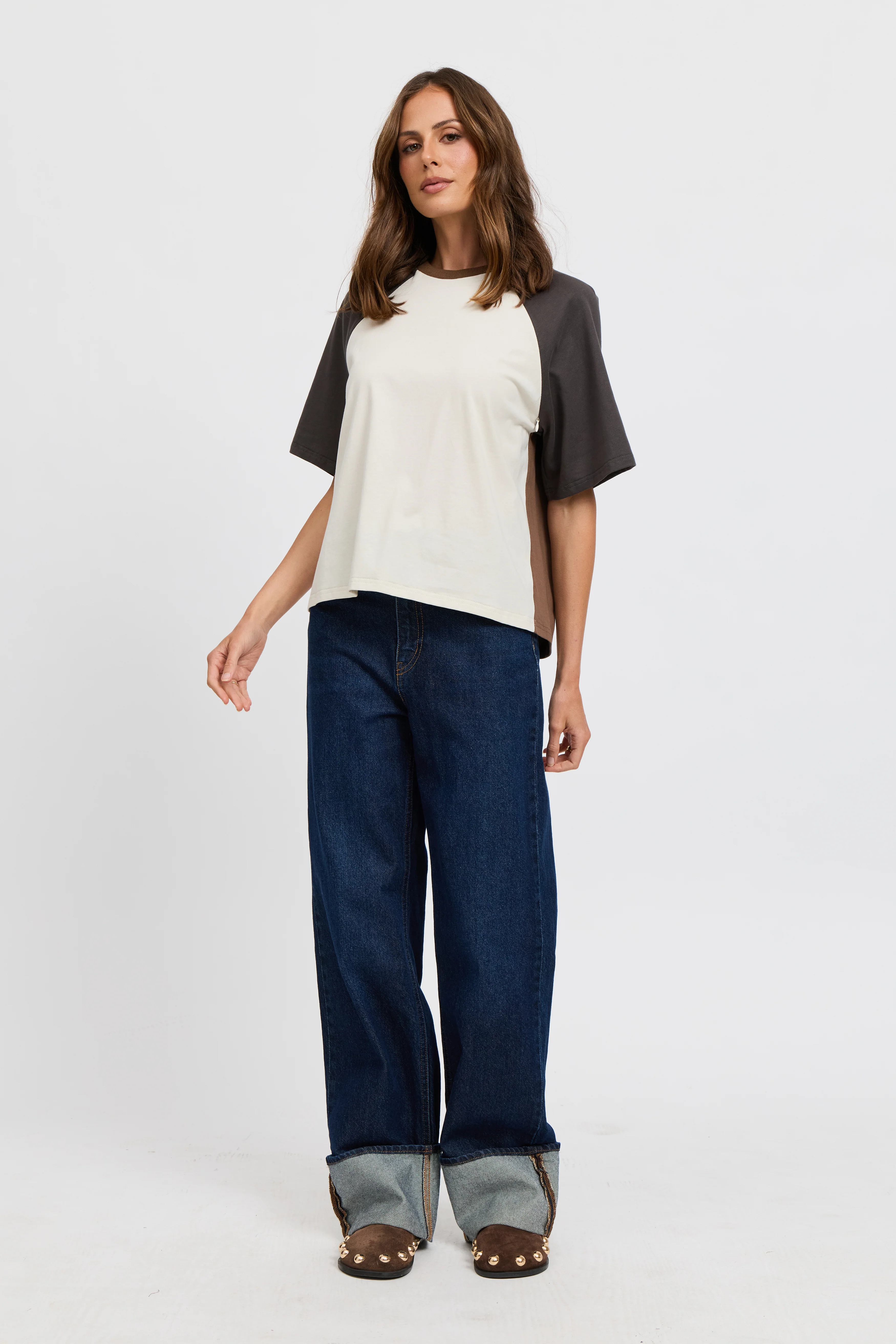 Tasmin Box-Cut Tee - Chocolate / Charcoal / Cream - Image 5