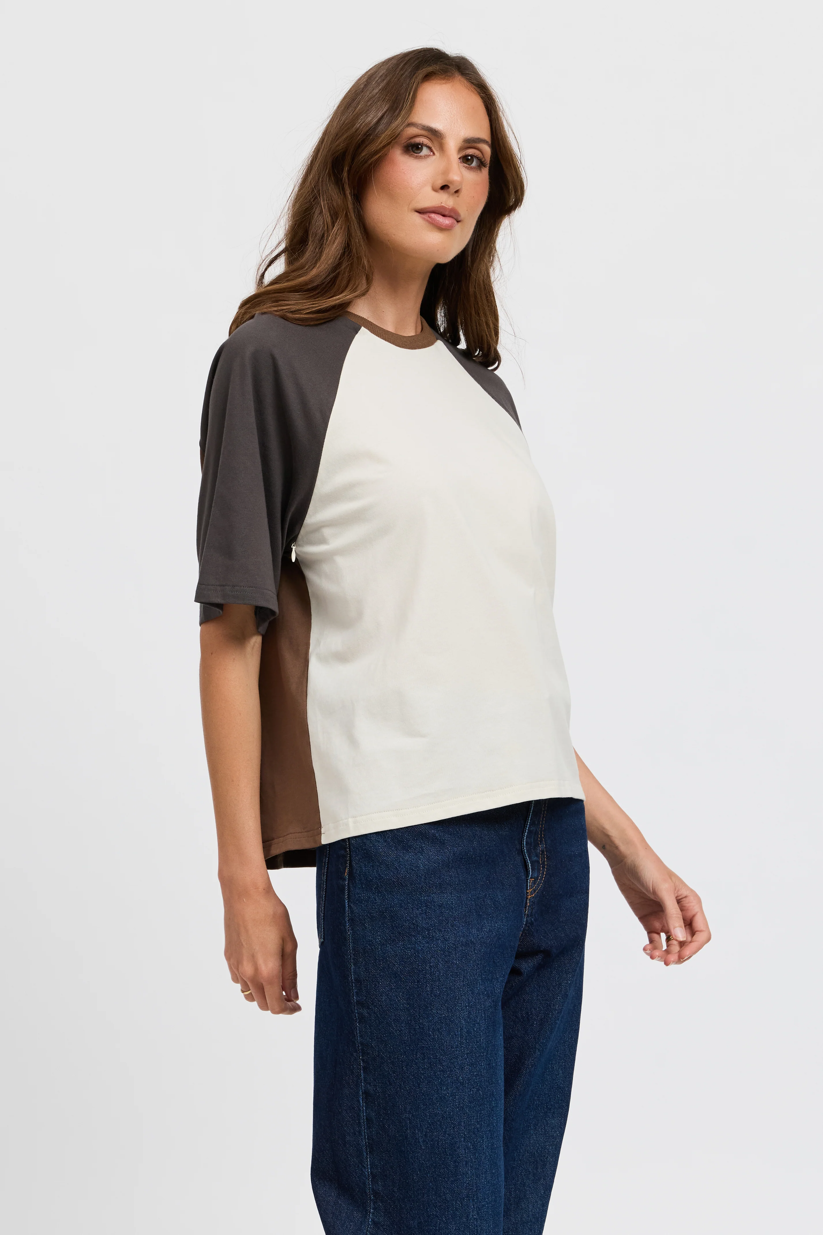 Tasmin Box-Cut Tee - Chocolate / Charcoal / Cream - Image 6