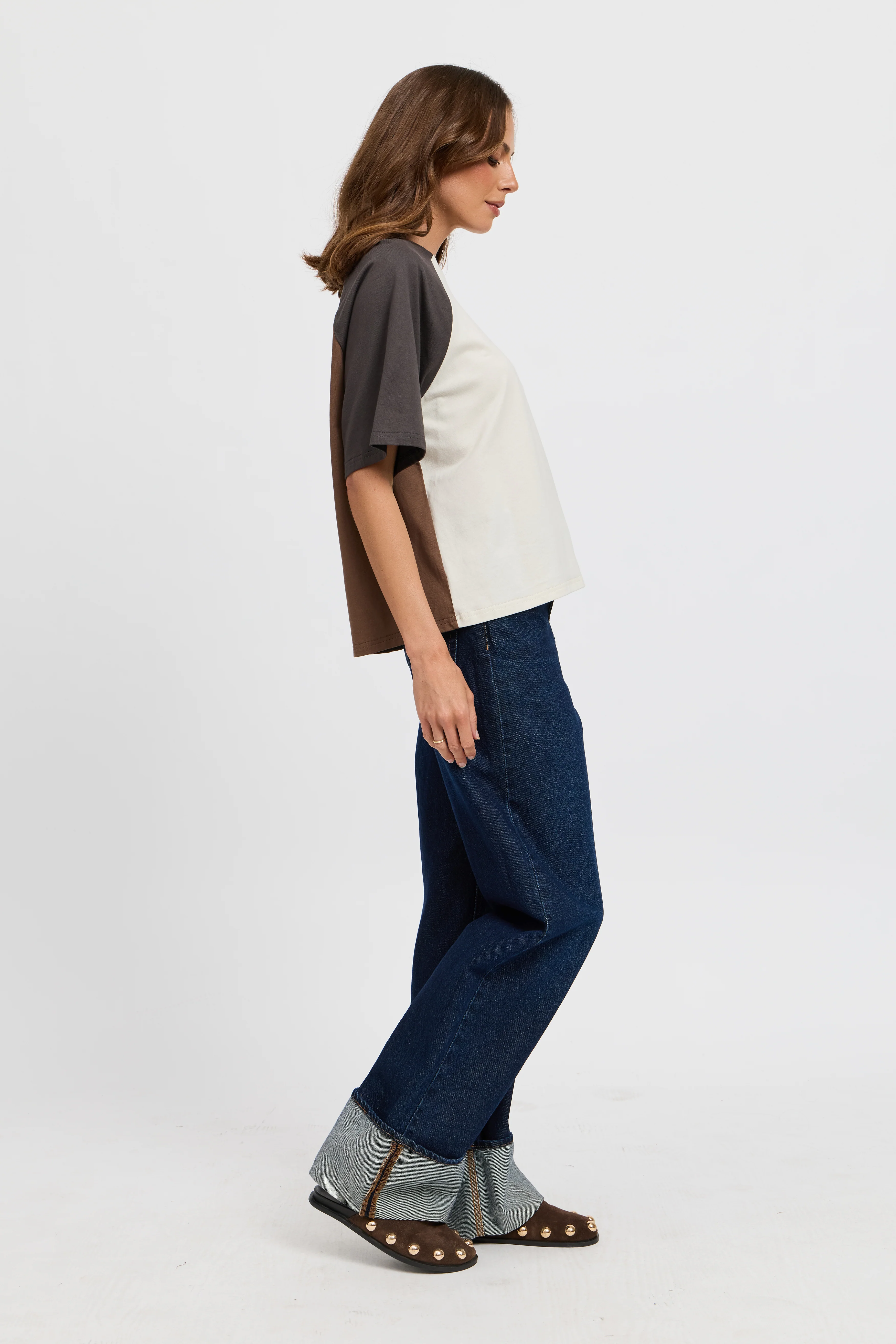 Tasmin Box-Cut Tee - Chocolate / Charcoal / Cream - Image 7