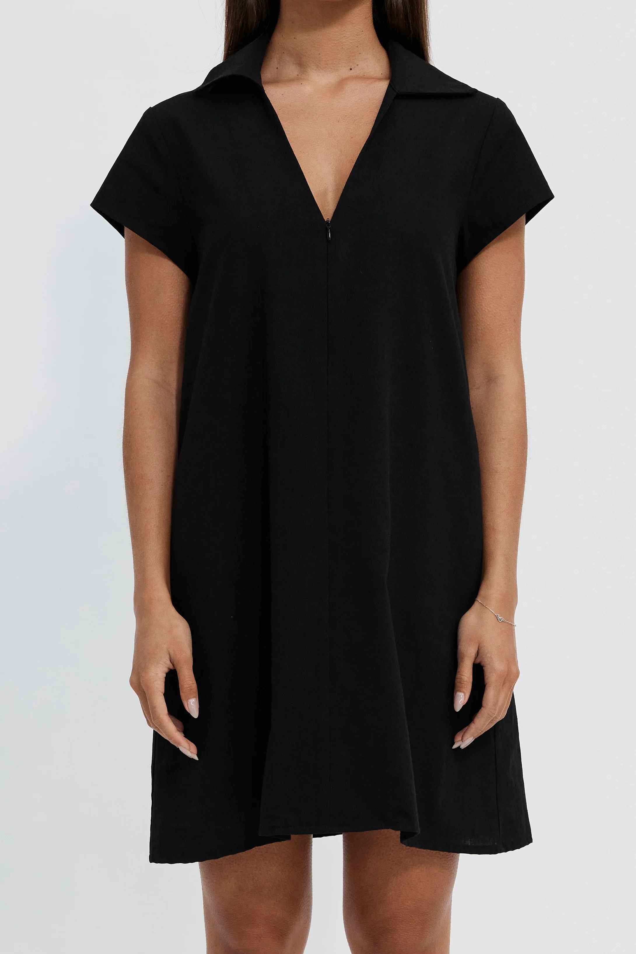 Tully Collared Zip-Front Mini Dress - Black - Image 3