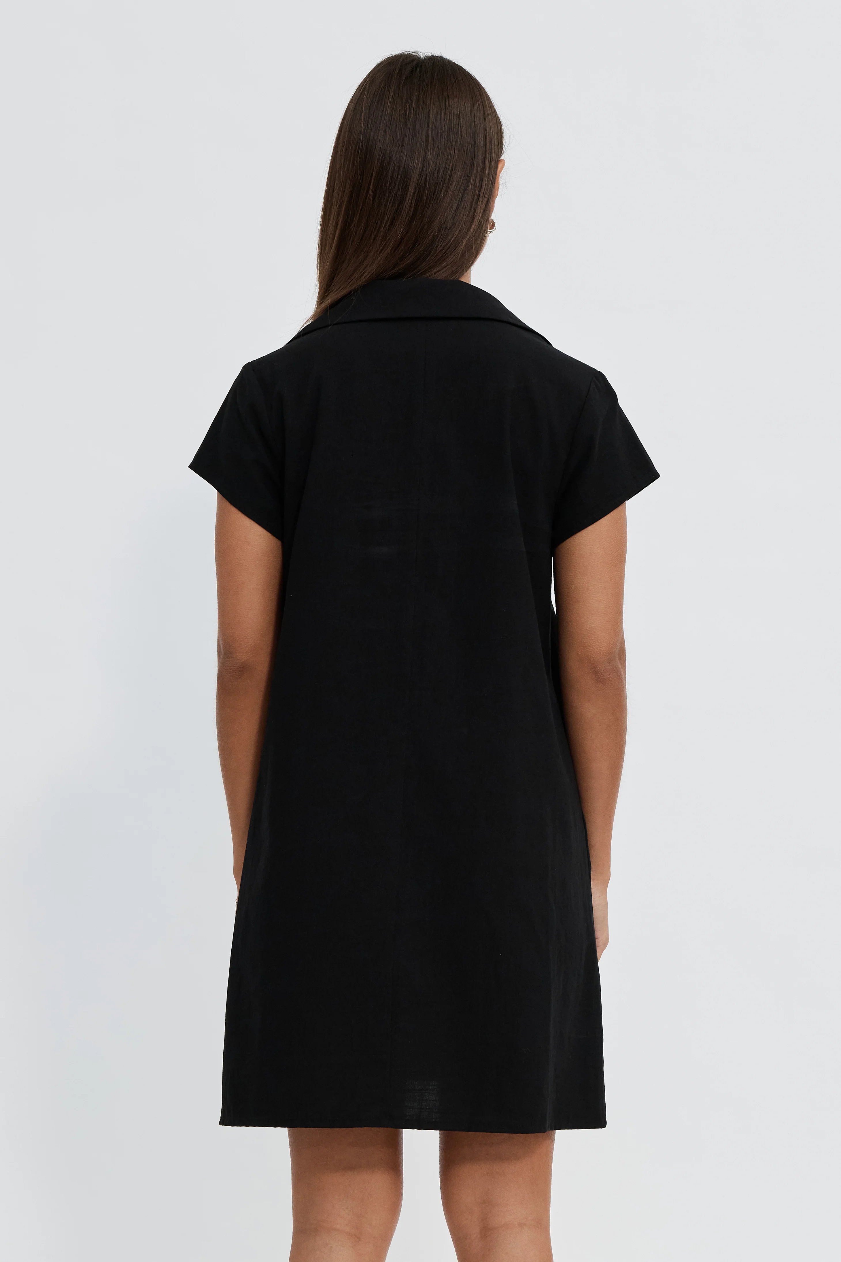 Tully Collared Zip-Front Mini Dress - Black - Image 7