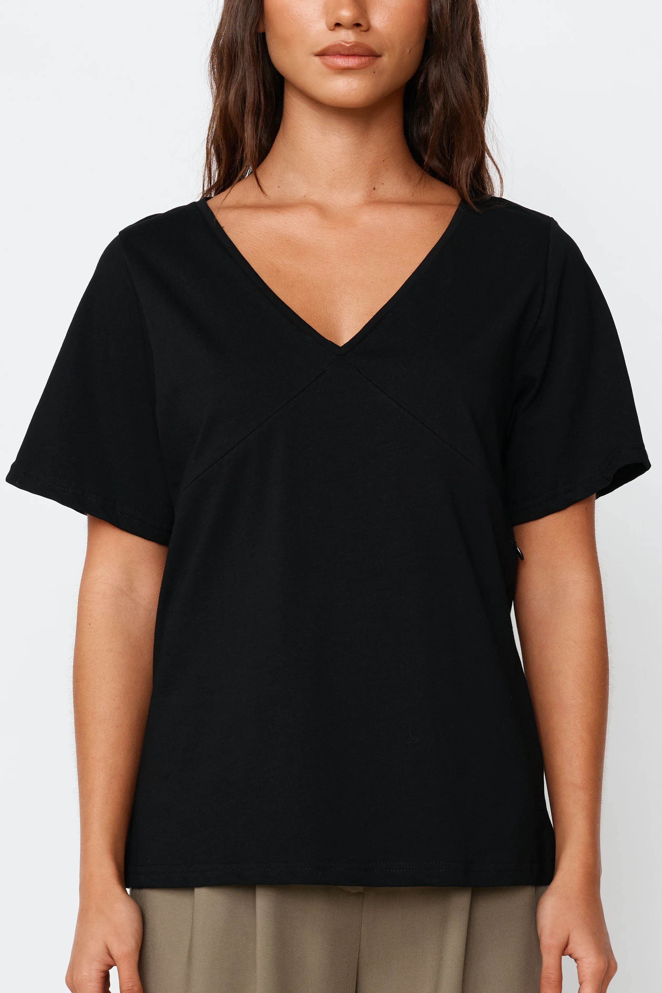 V-Neck Panel Tee - Black - Image 3