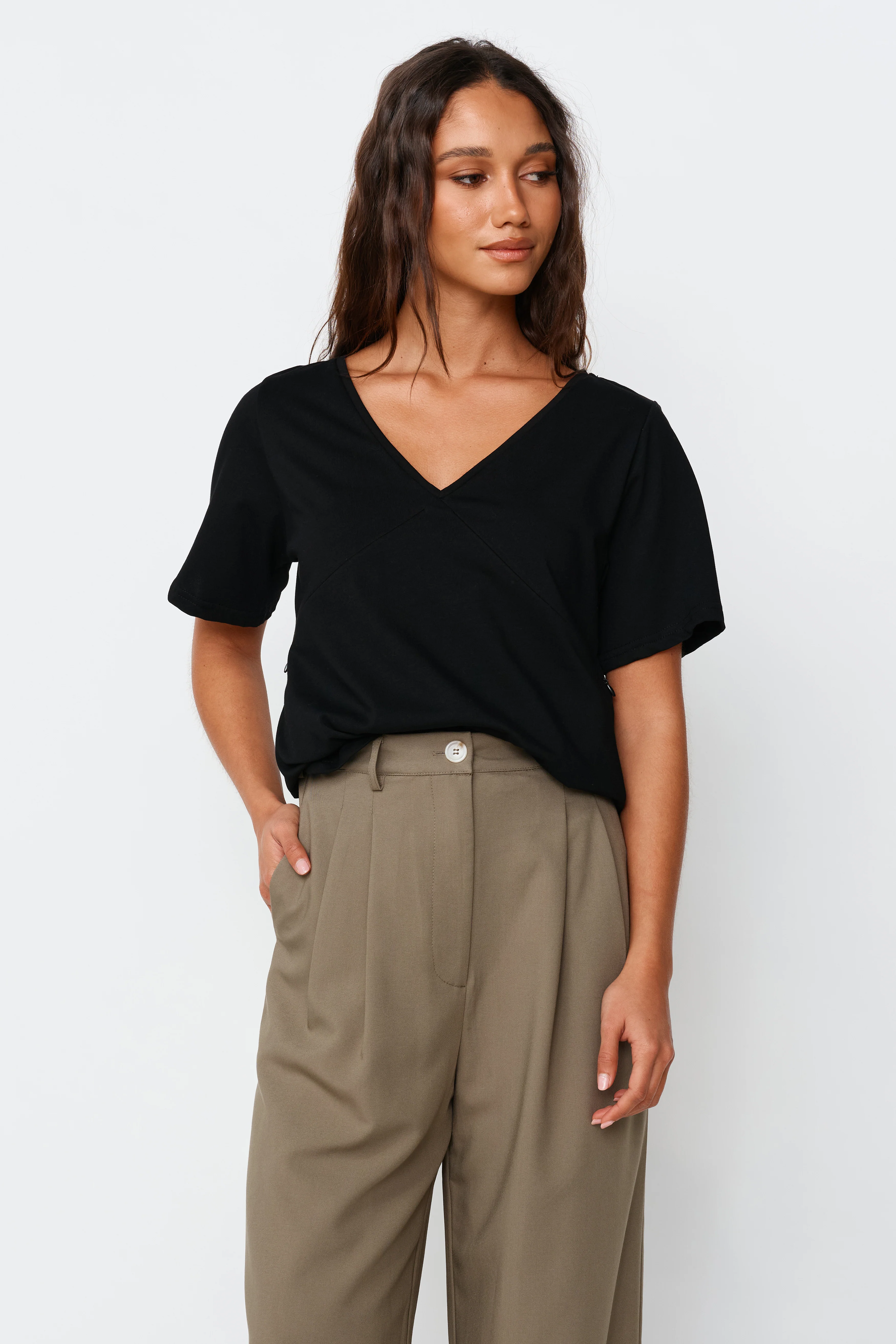V-Neck Panel Tee - Black - Image 4