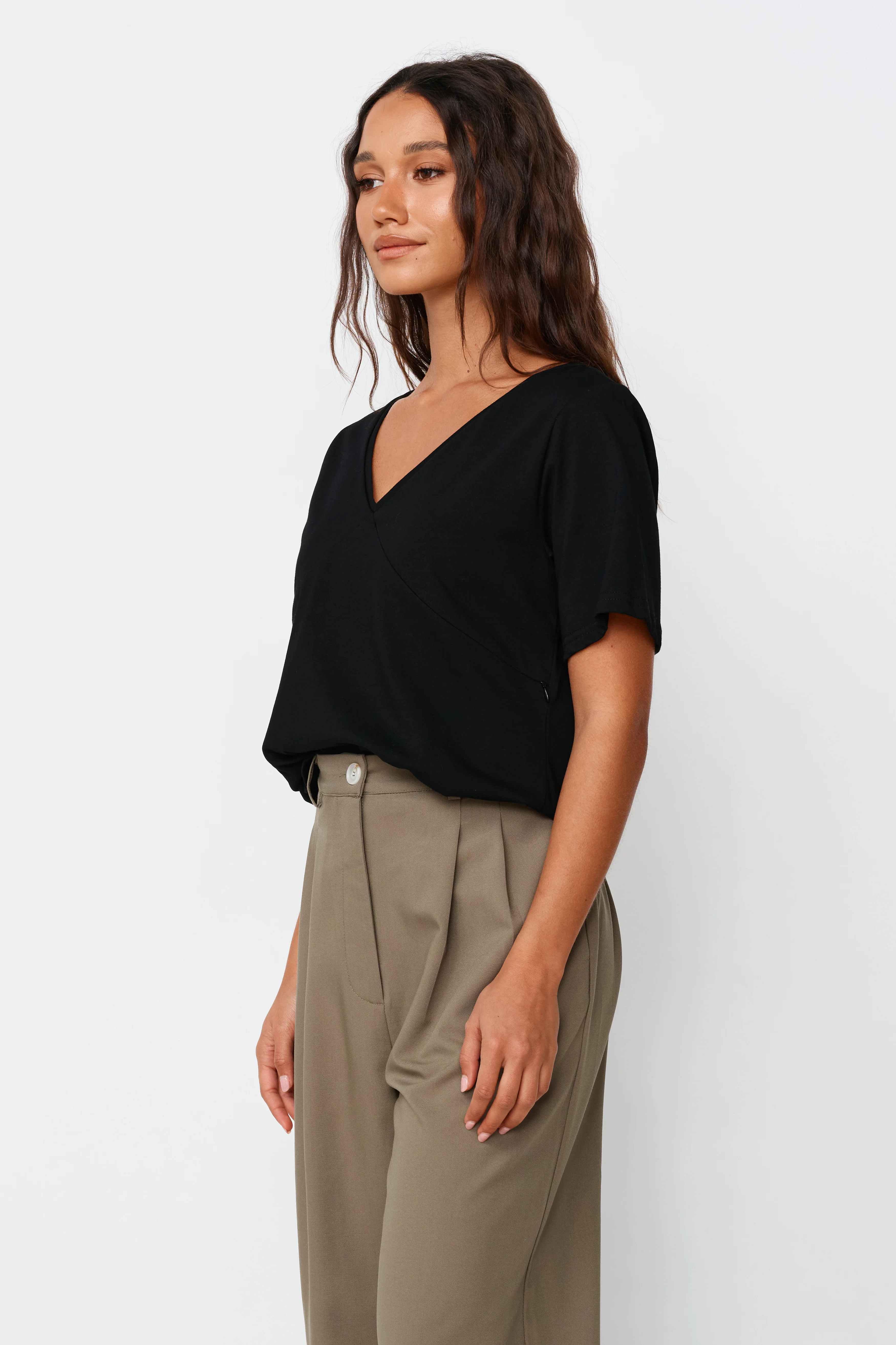 V-Neck Panel Tee - Black - Image 5