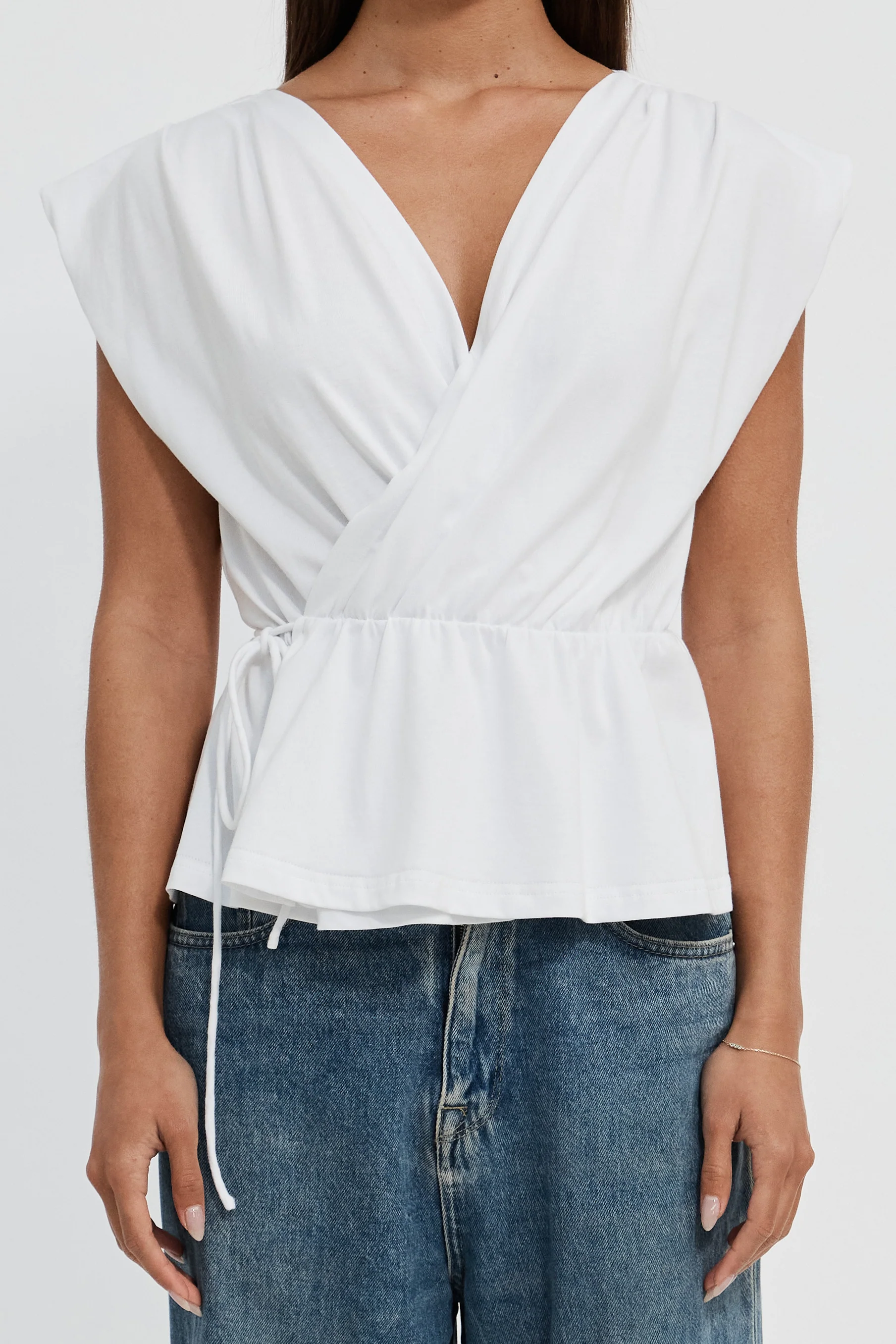 Whitney Draped Wrap Top - White - Image 3