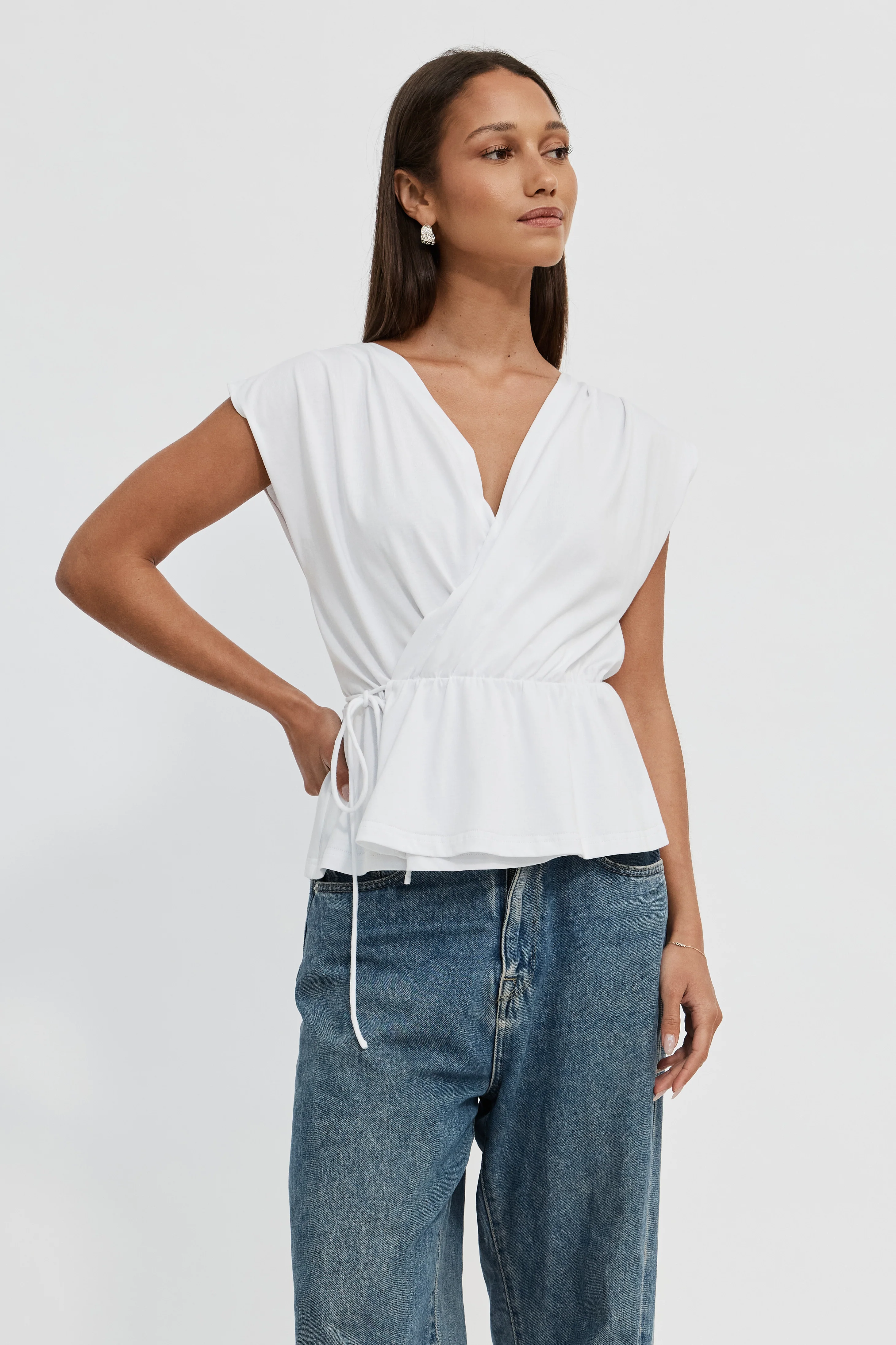 Whitney Draped Wrap Top - White - Image 4