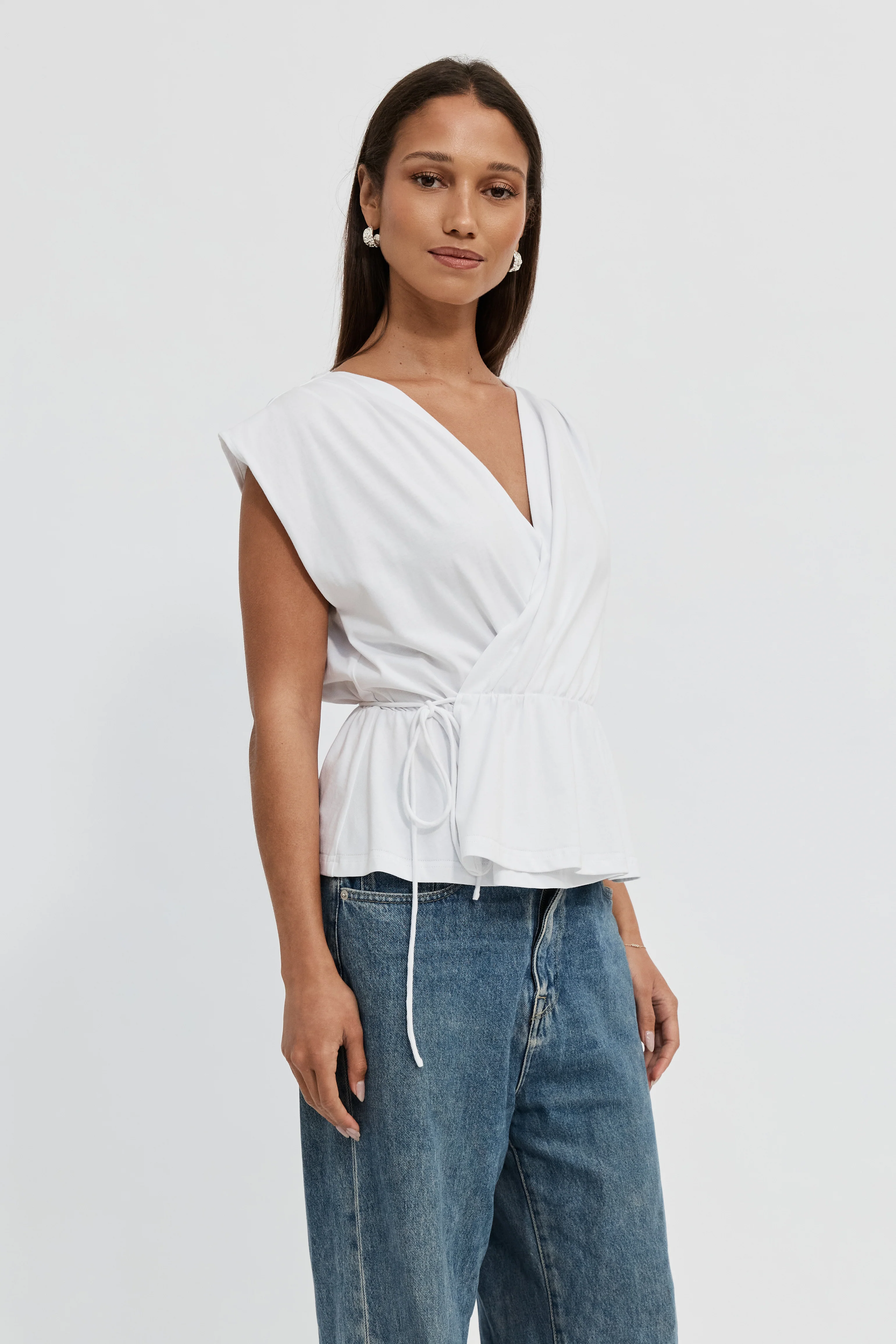 Whitney Draped Wrap Top - White - Image 5