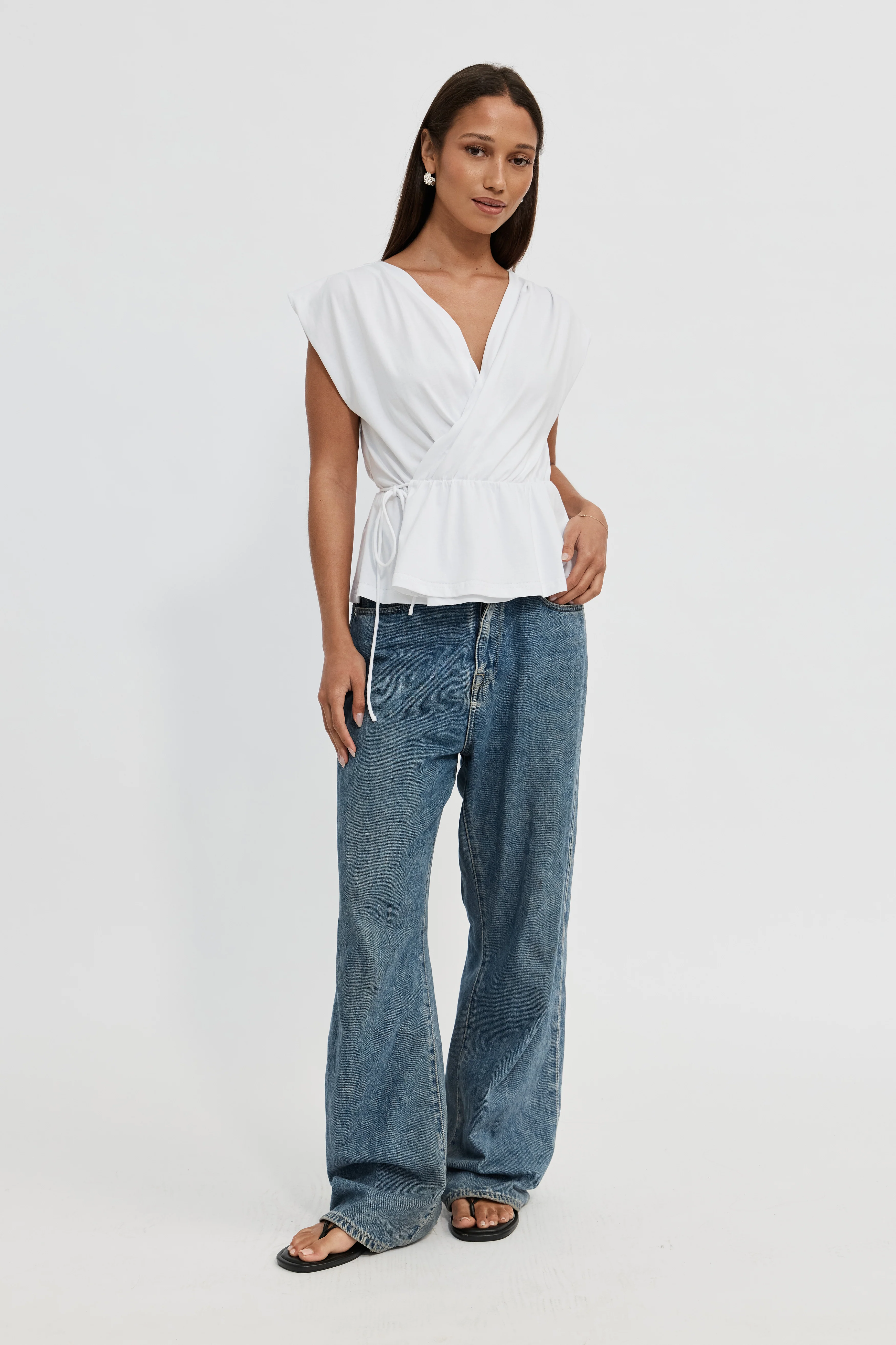 Whitney Draped Wrap Top - White - Image 7