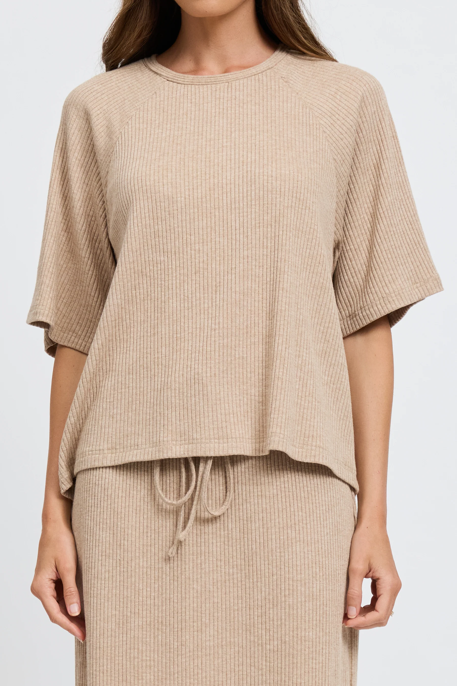 Winnie Ribbed Box-Cut Tee - Beige Marle - Image 3