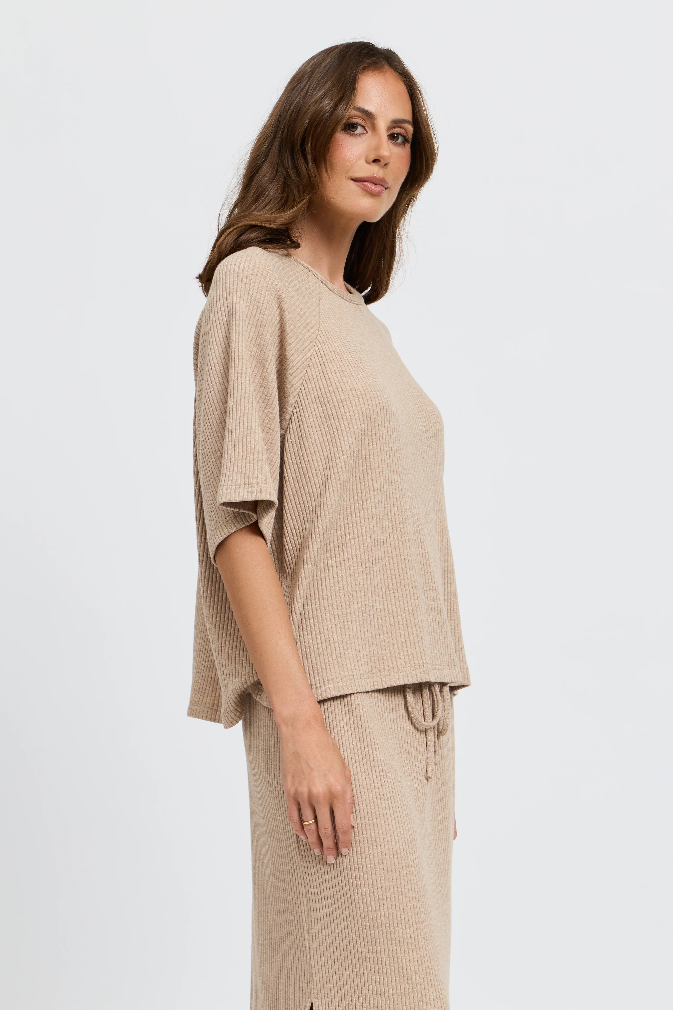 Winnie Ribbed Box-Cut Tee - Beige Marle - Image 4