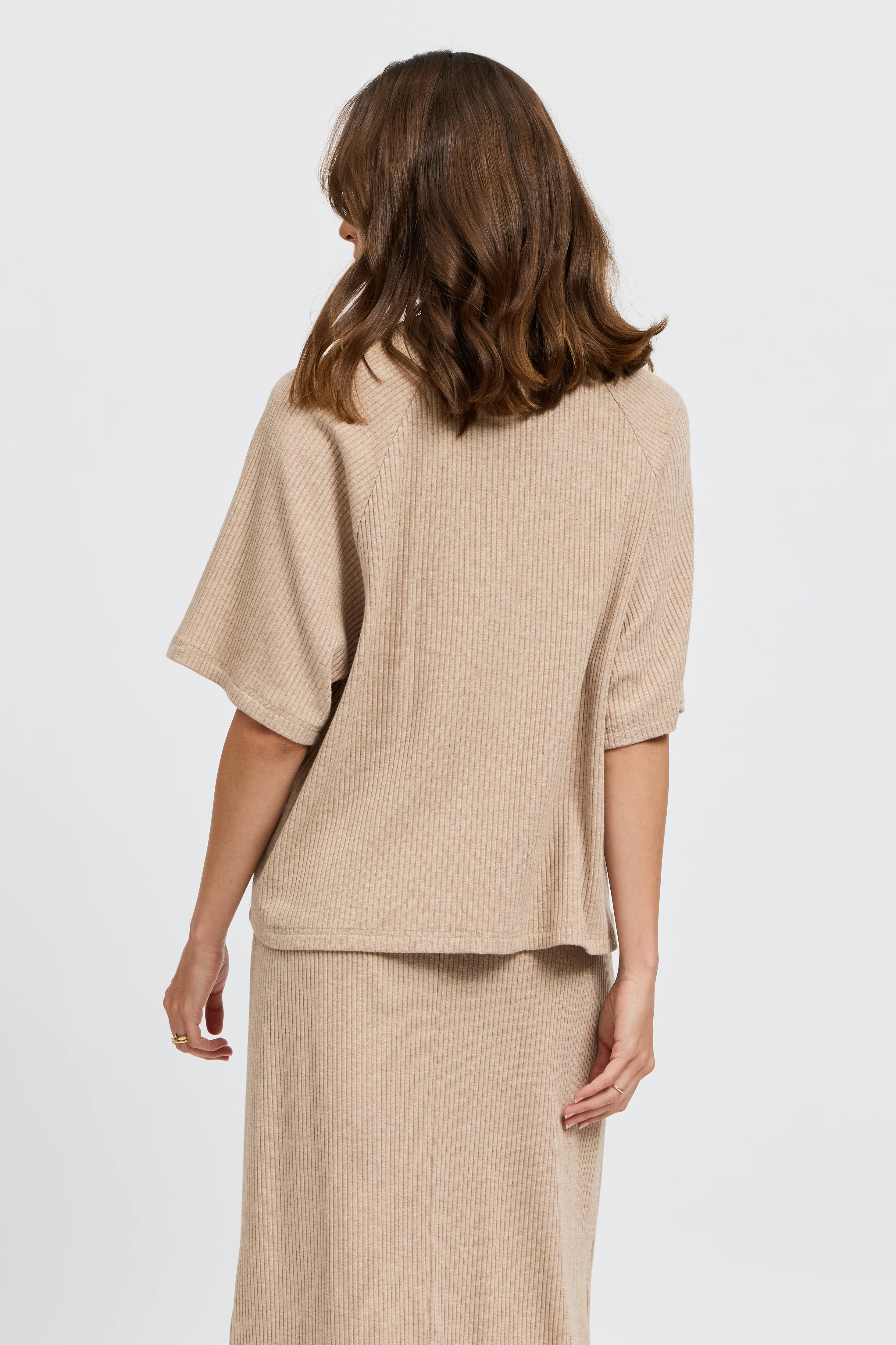 Winnie Ribbed Box-Cut Tee - Beige Marle - Image 5