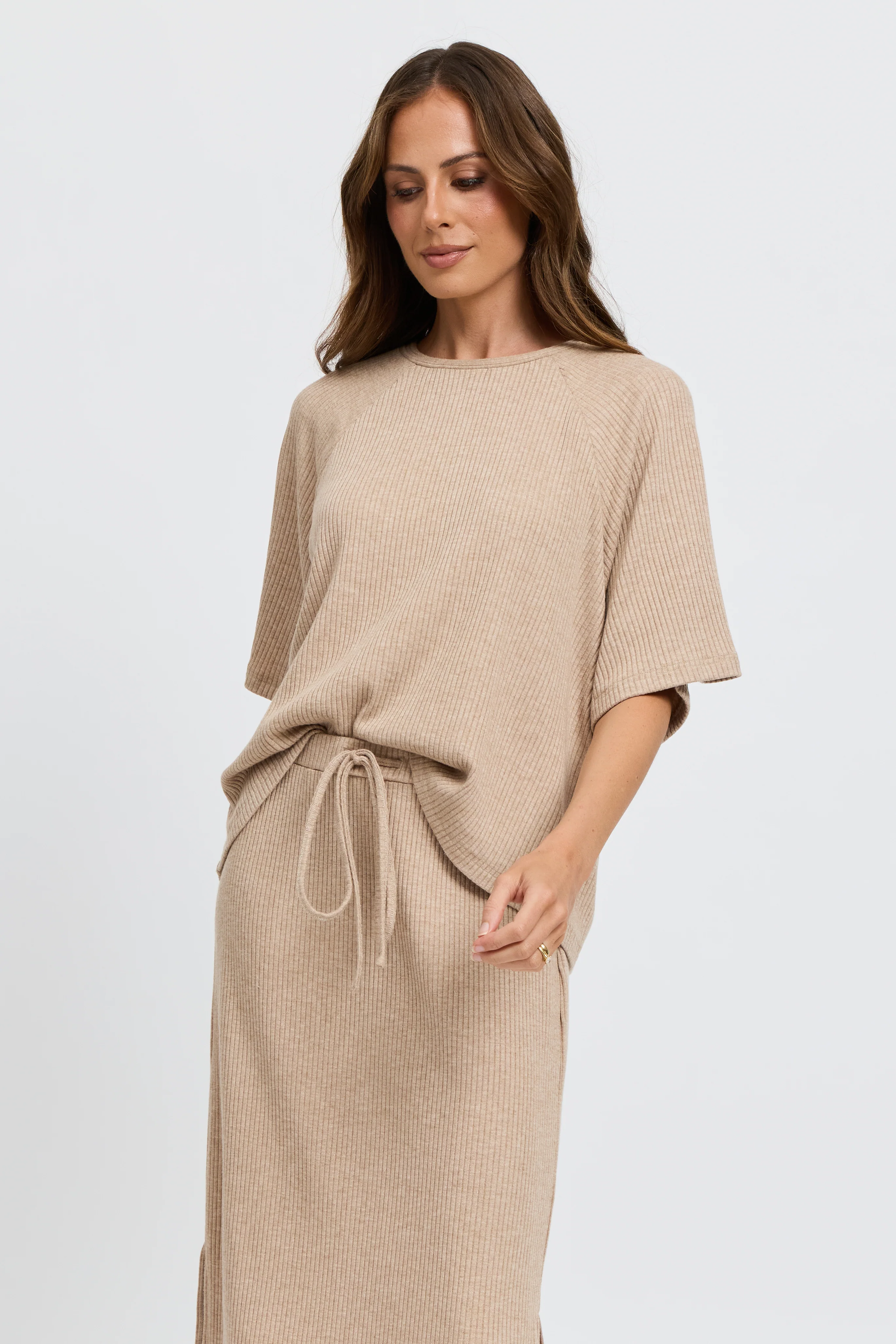 Winnie Ribbed Box-Cut Tee - Beige Marle - Image 6