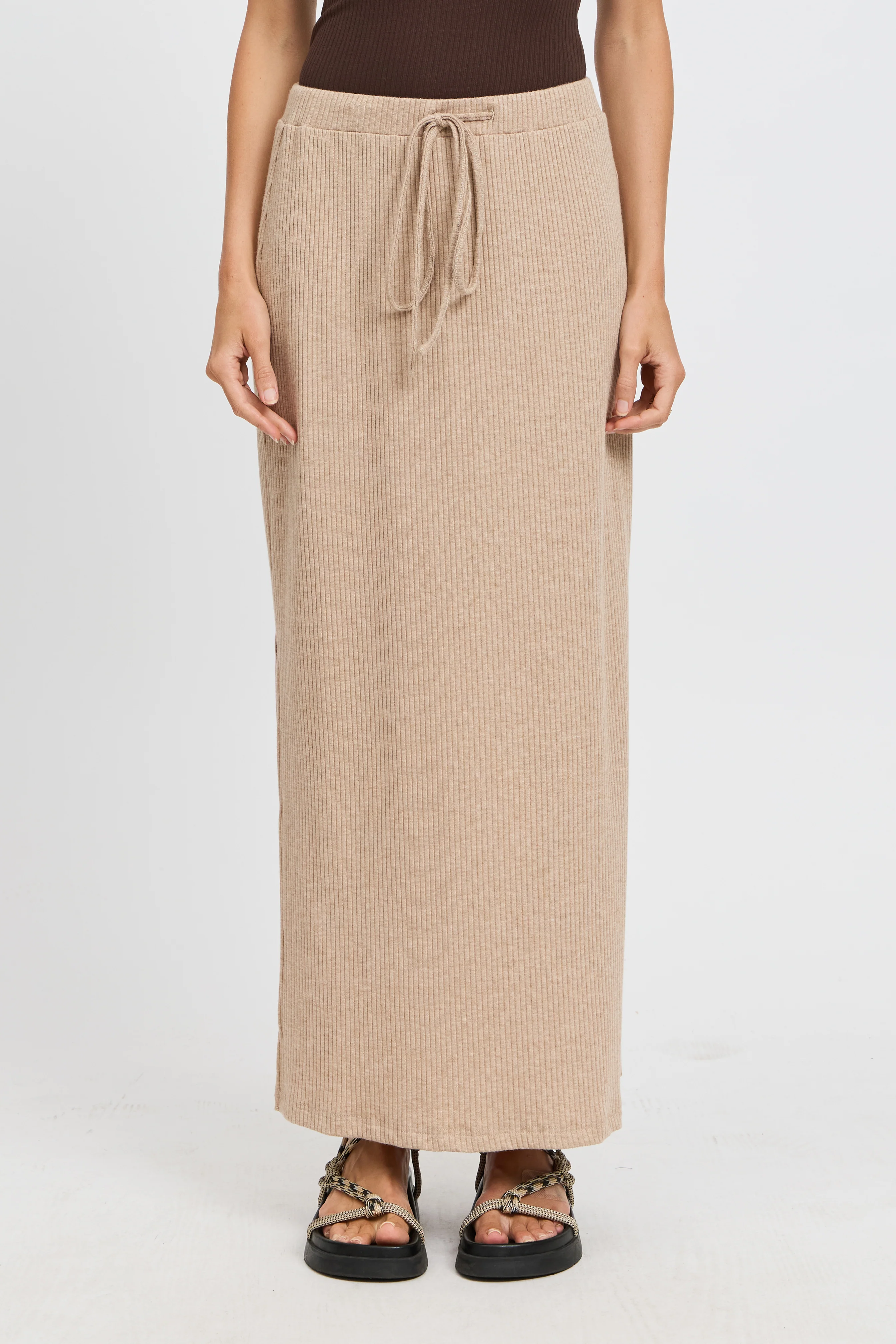 Winnie Ribbed Midi Skirt - Beige Marle - Image 3