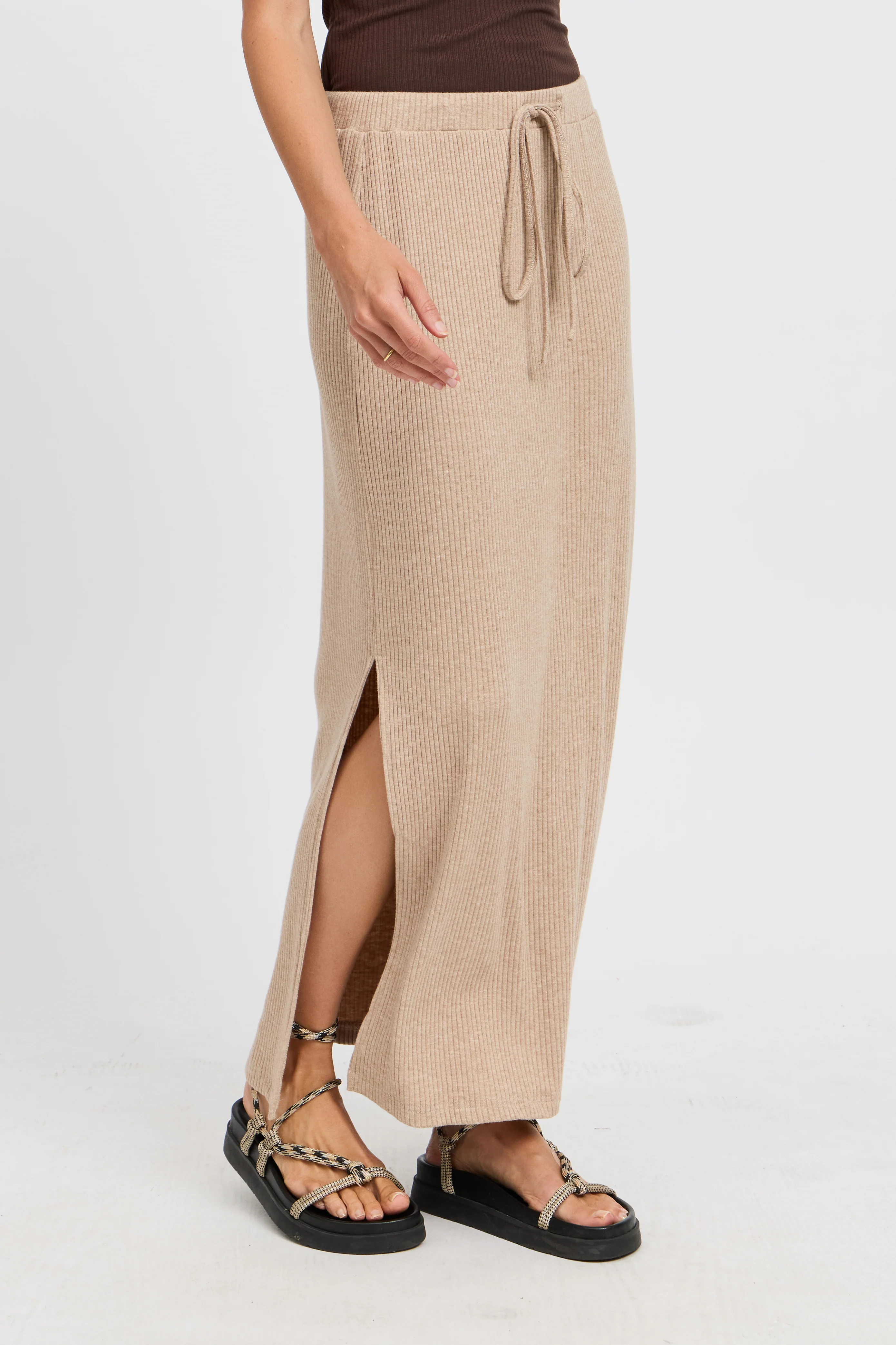 Winnie Ribbed Midi Skirt - Beige Marle - Image 4