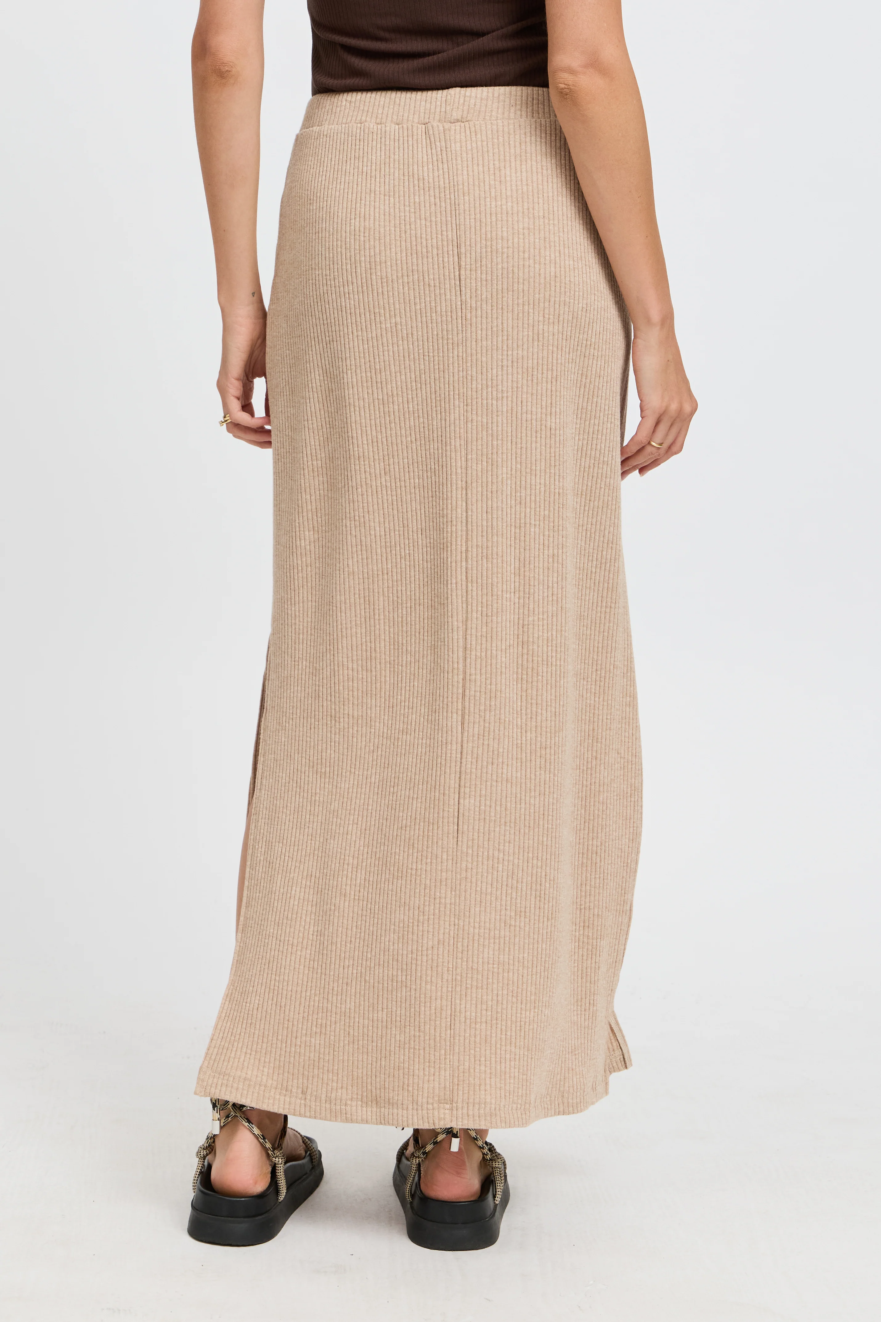 Winnie Ribbed Midi Skirt - Beige Marle - Image 5