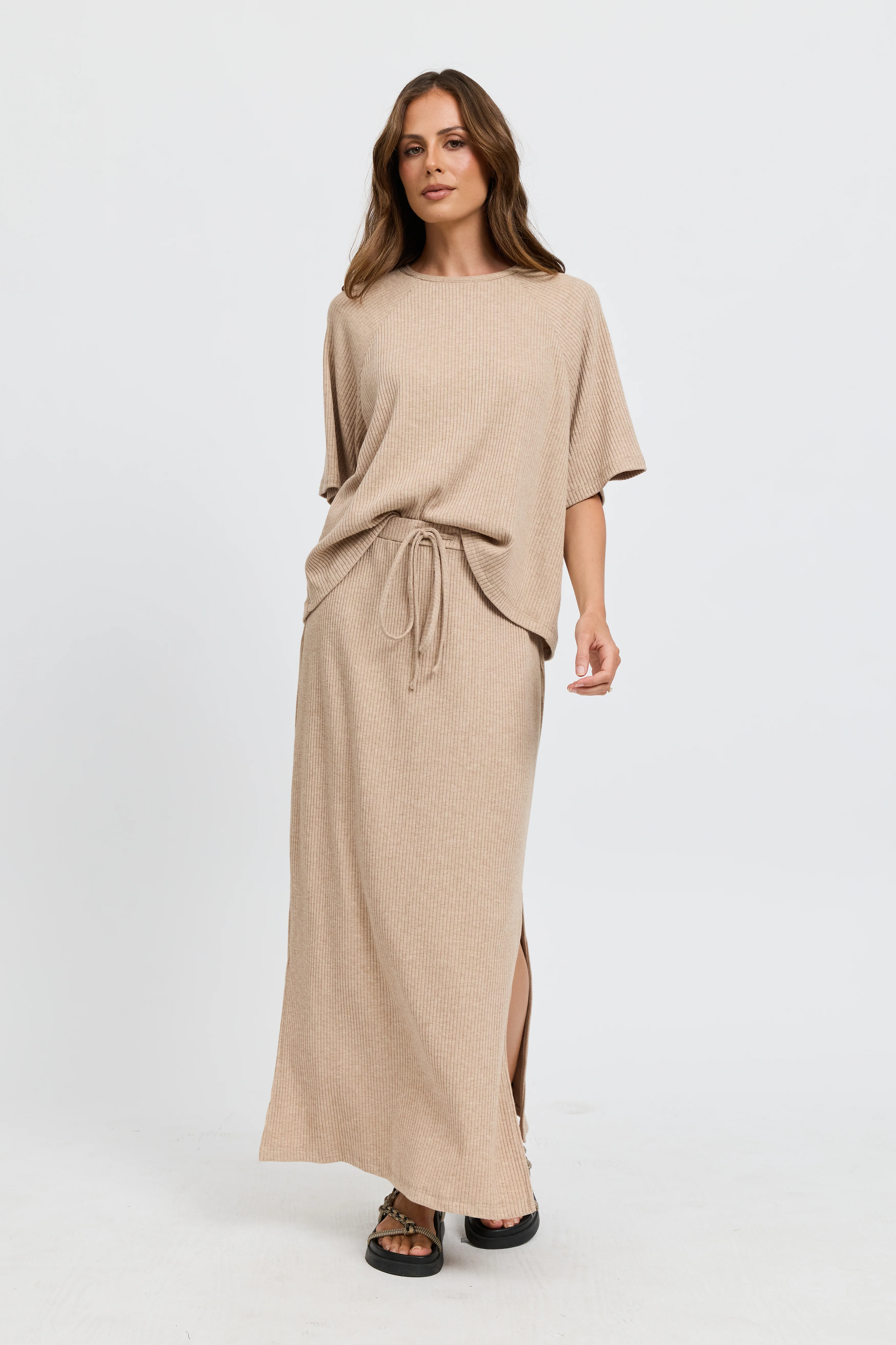 Winnie Ribbed Midi Skirt - Beige Marle - Image 7