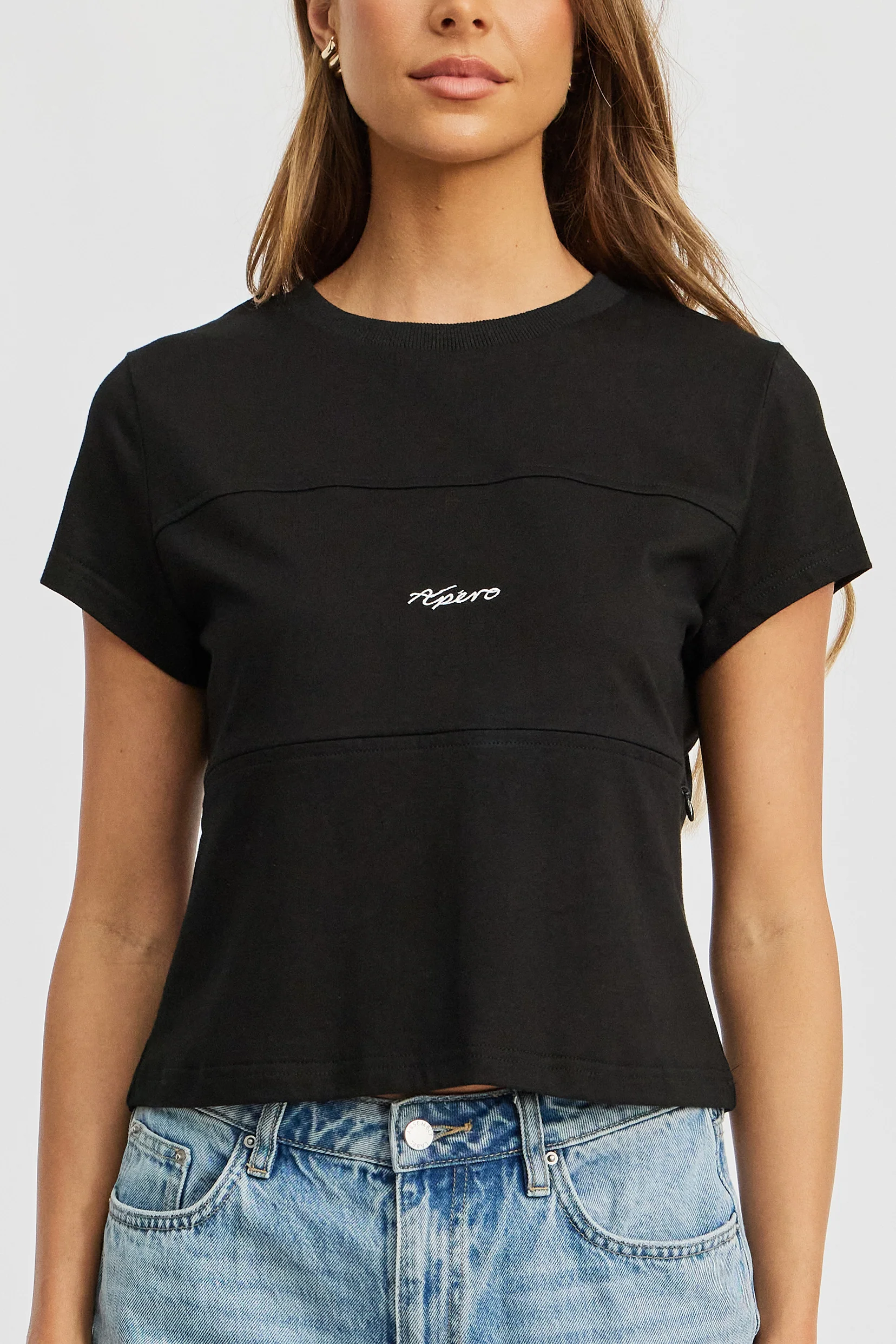 Wren Panelled Baby Tee - Black - Image 3