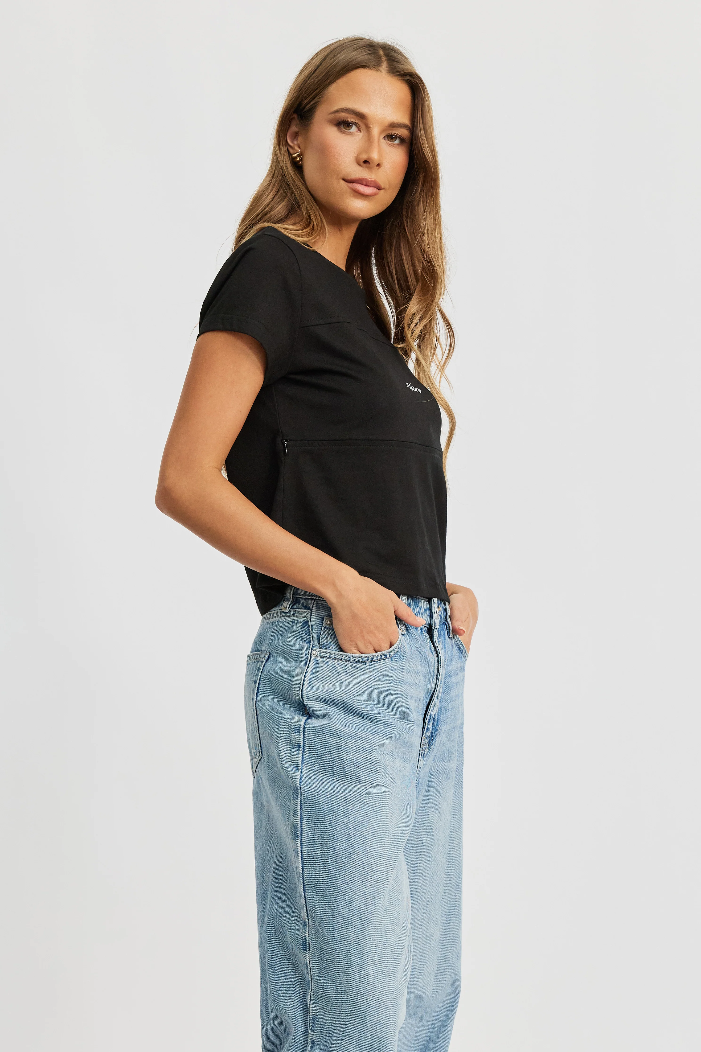 Wren Panelled Baby Tee - Black - Image 4