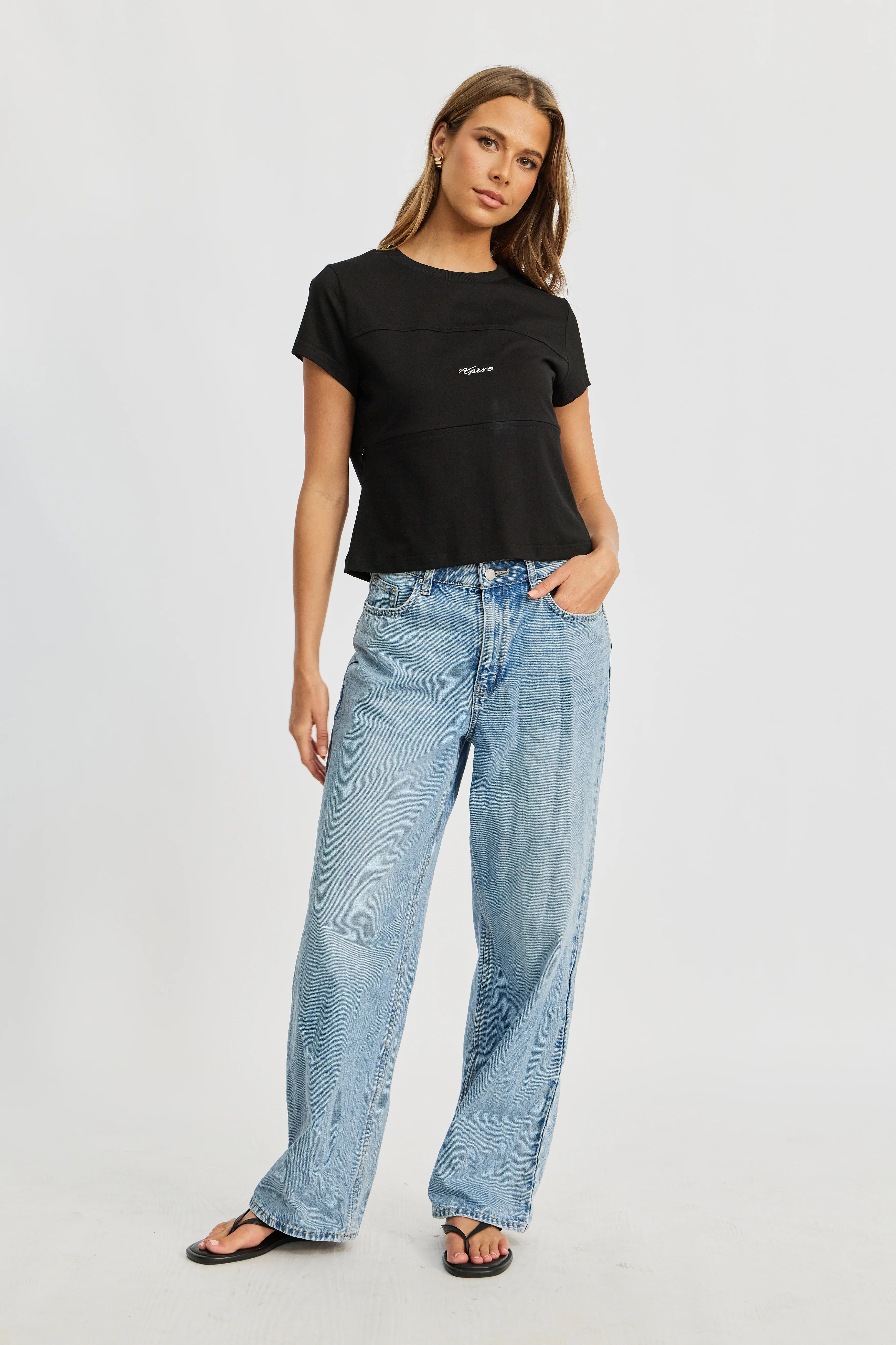 Wren Panelled Baby Tee - Black - Image 6
