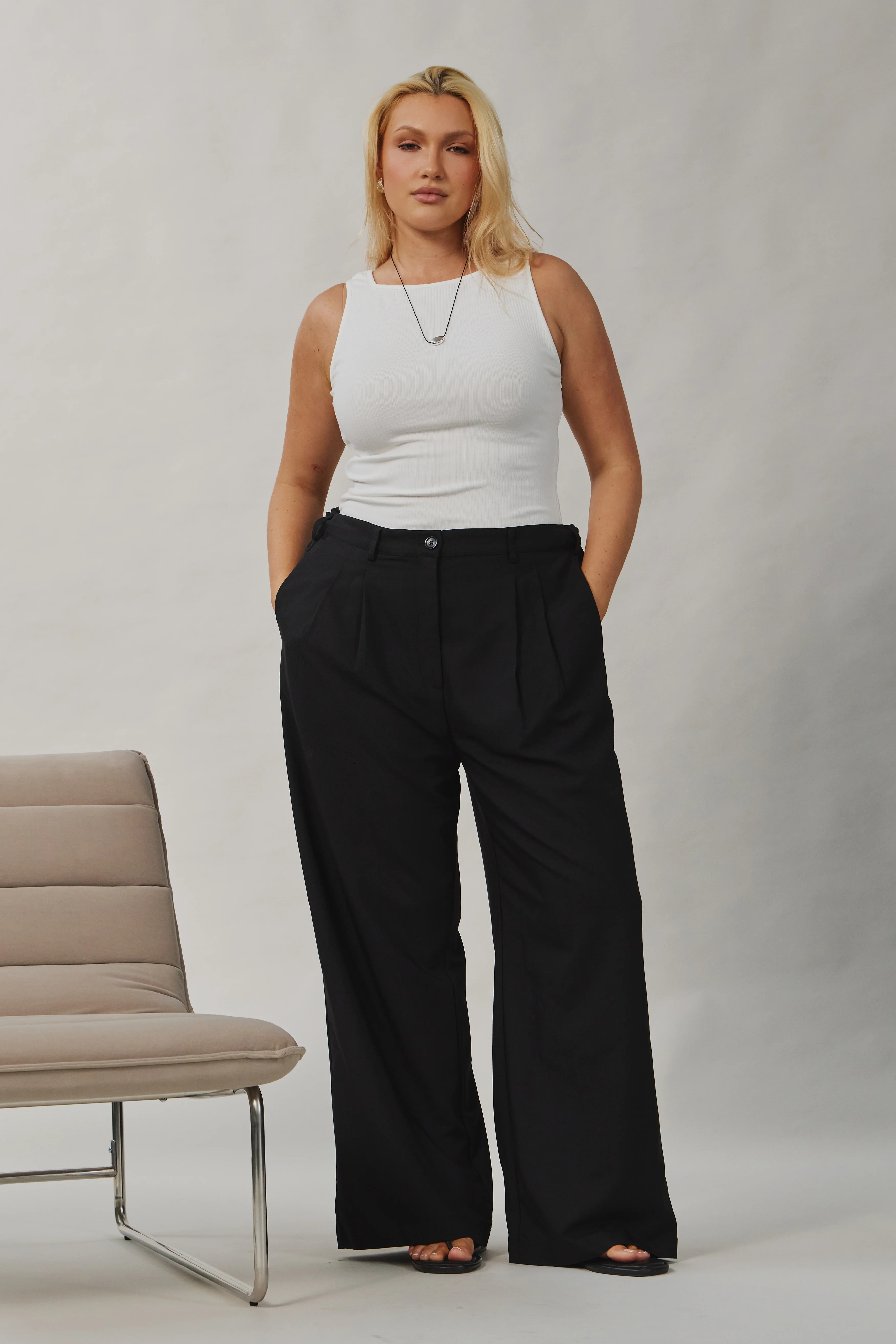 Zadie Adjustable Wide Leg Trouser - Black - Image 12