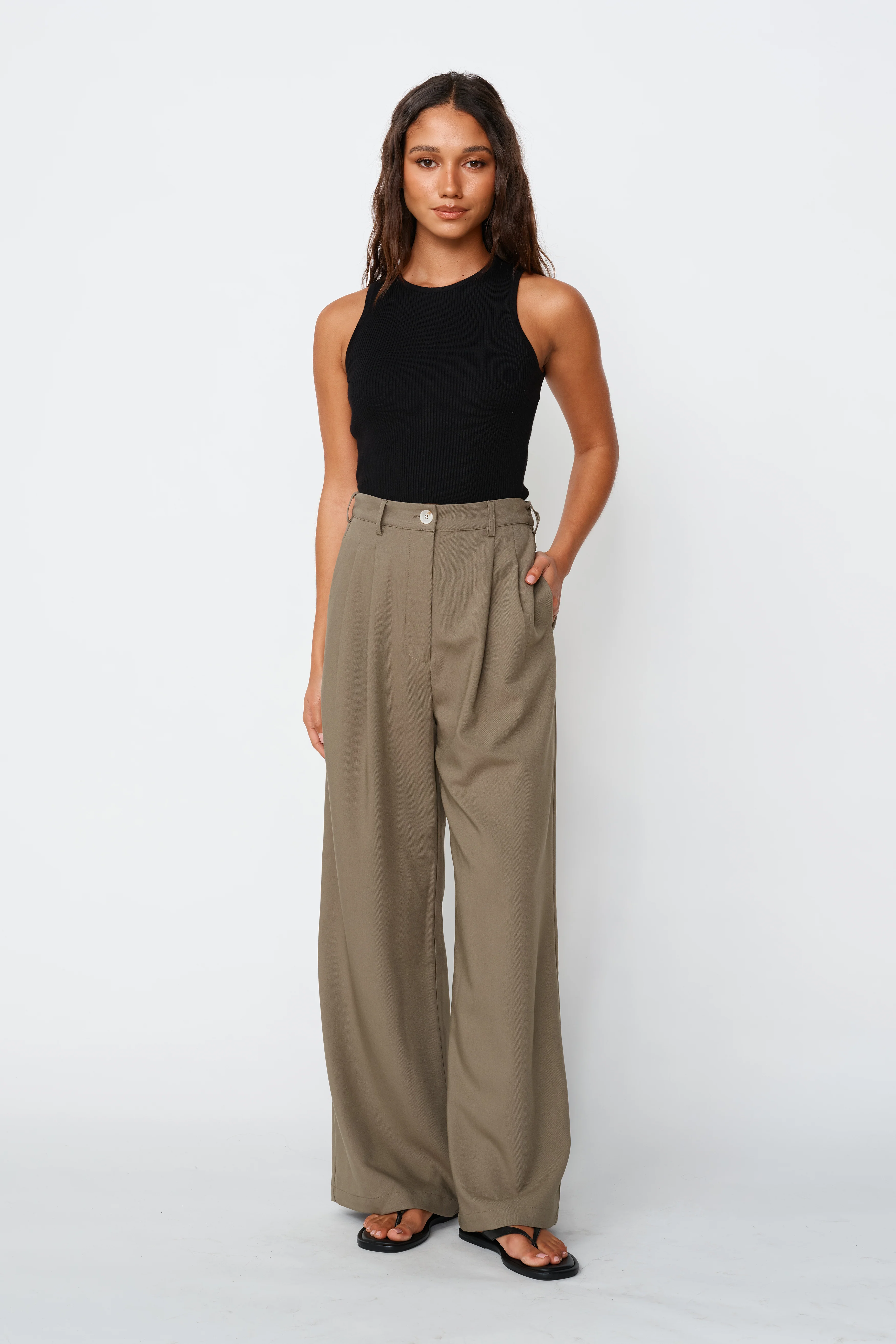 Zadie Adjustable Wide Leg Trouser - Khaki - Image 12