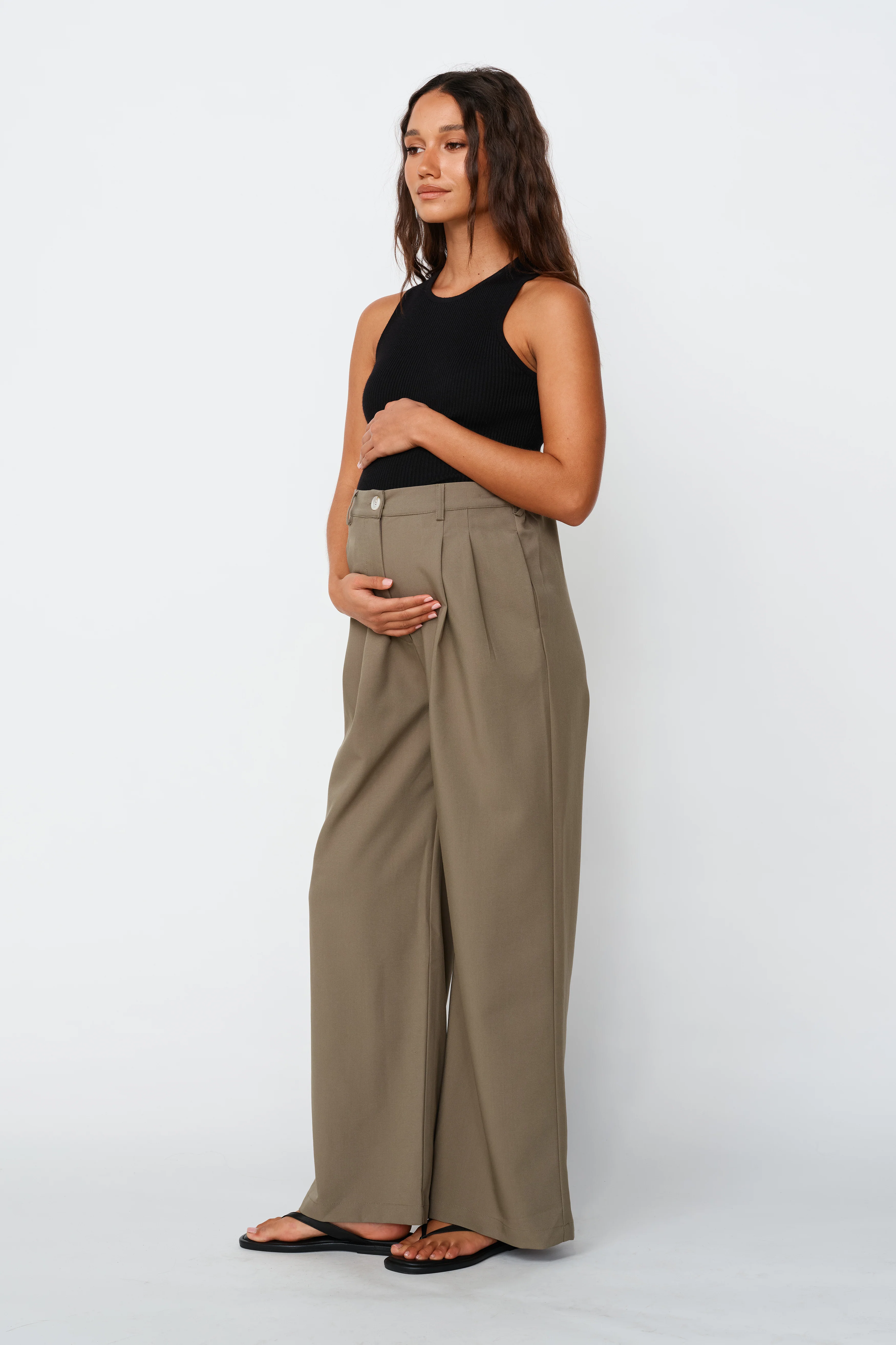 Zadie Adjustable Wide Leg Trouser - Khaki - Image 5