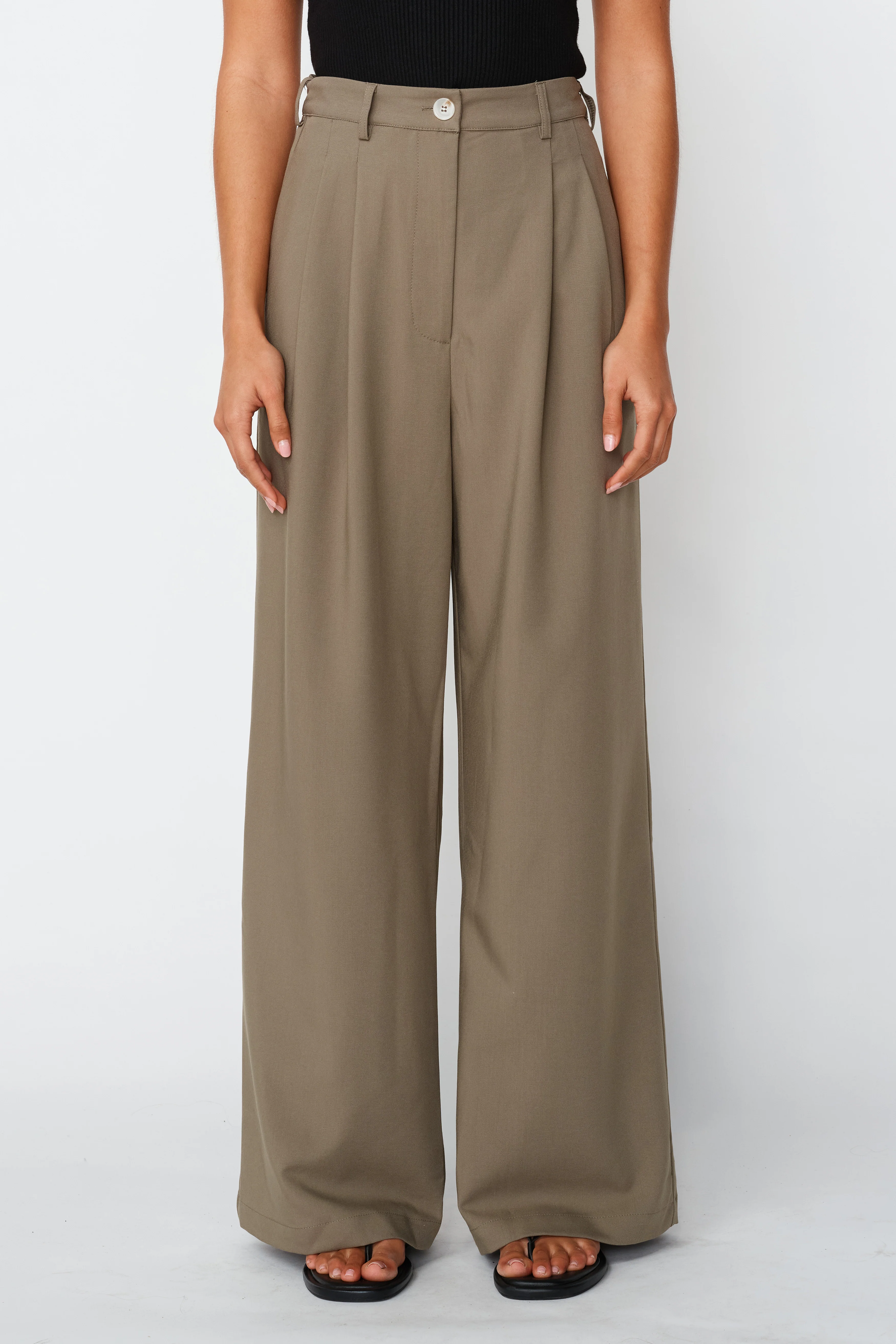 Zadie Adjustable Wide Leg Trouser - Khaki - Image 7