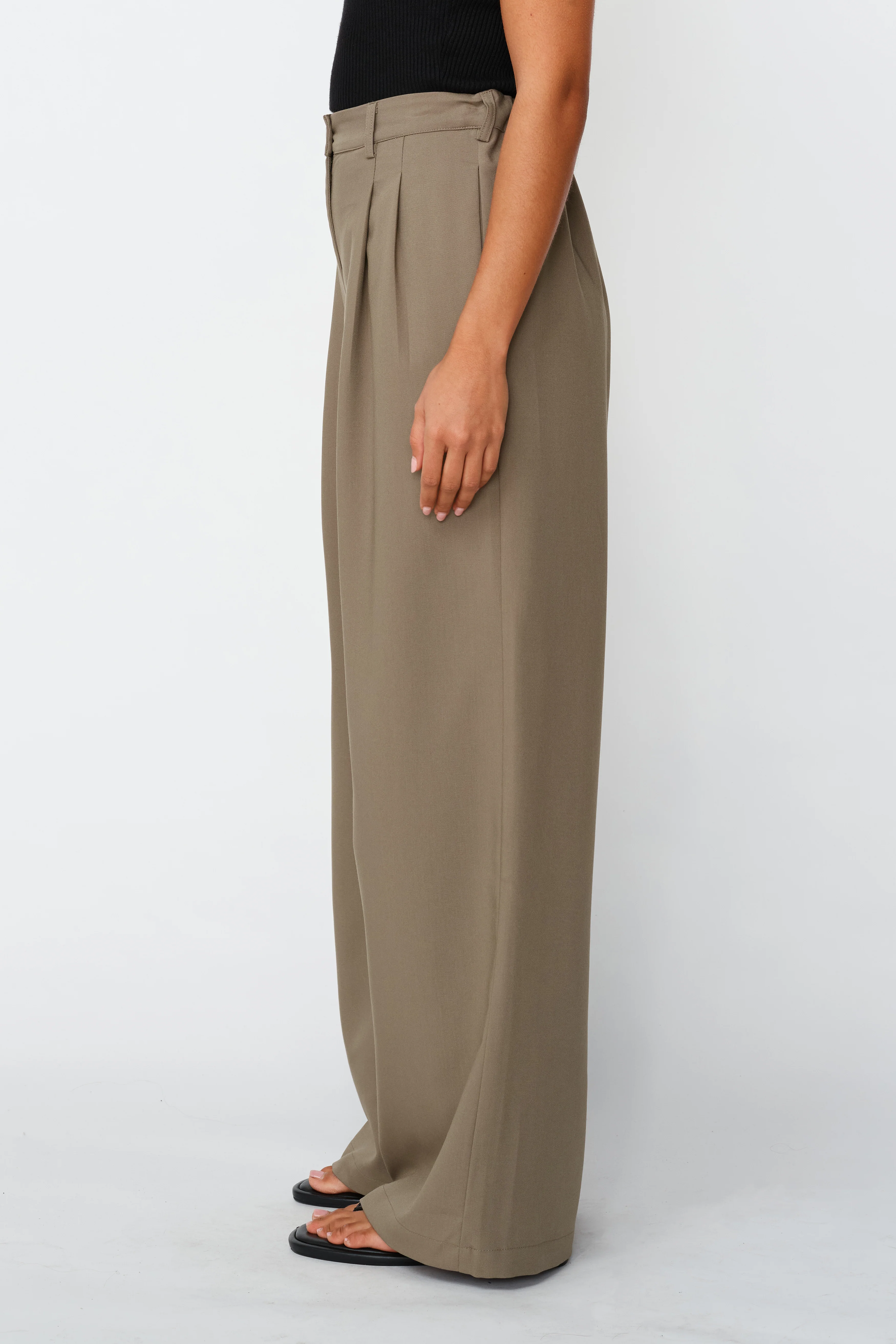 Zadie Adjustable Wide Leg Trouser - Khaki - Image 8