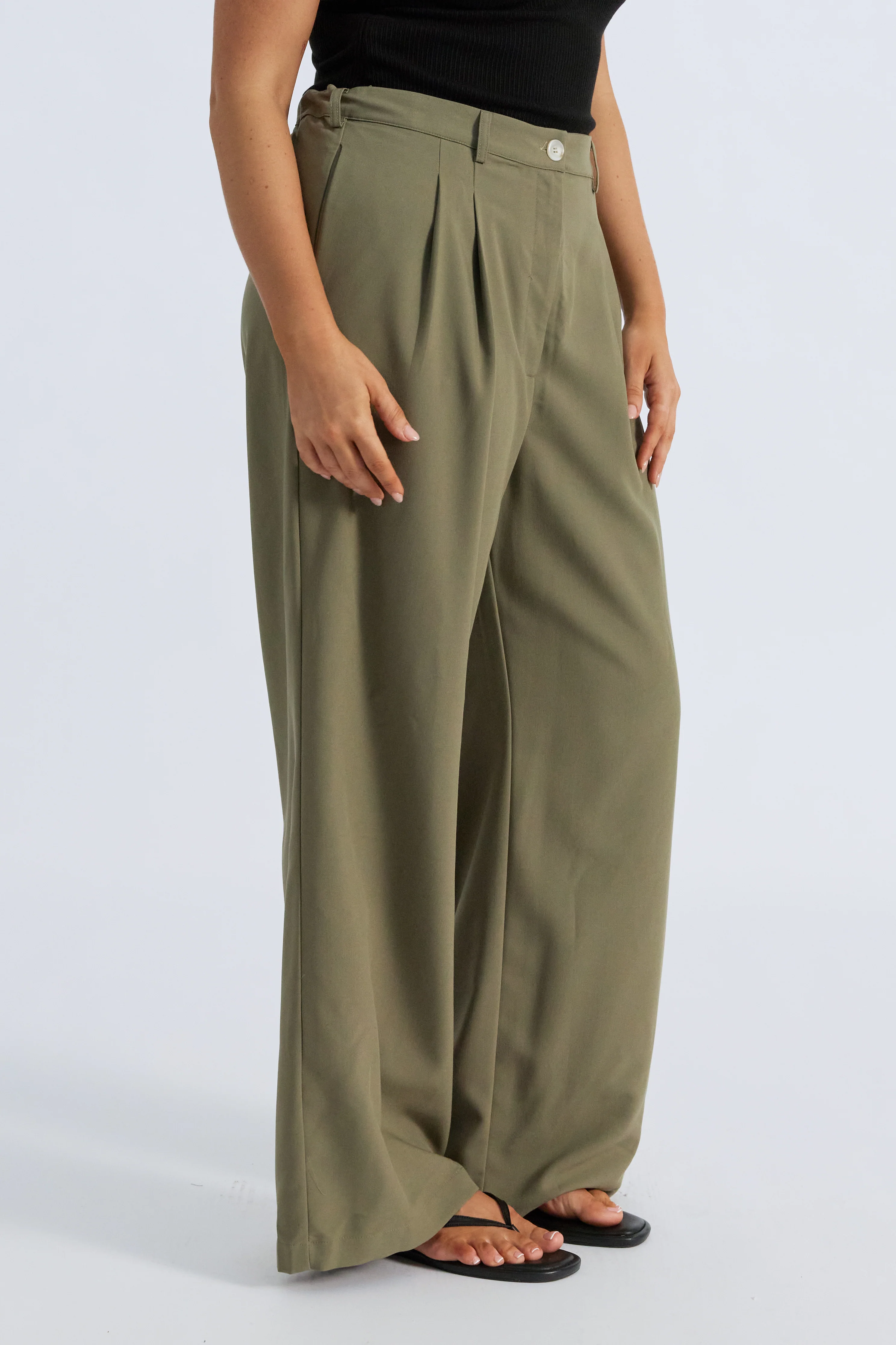 Zadie Adjustable Wide Leg Trouser - Khaki - Image 9